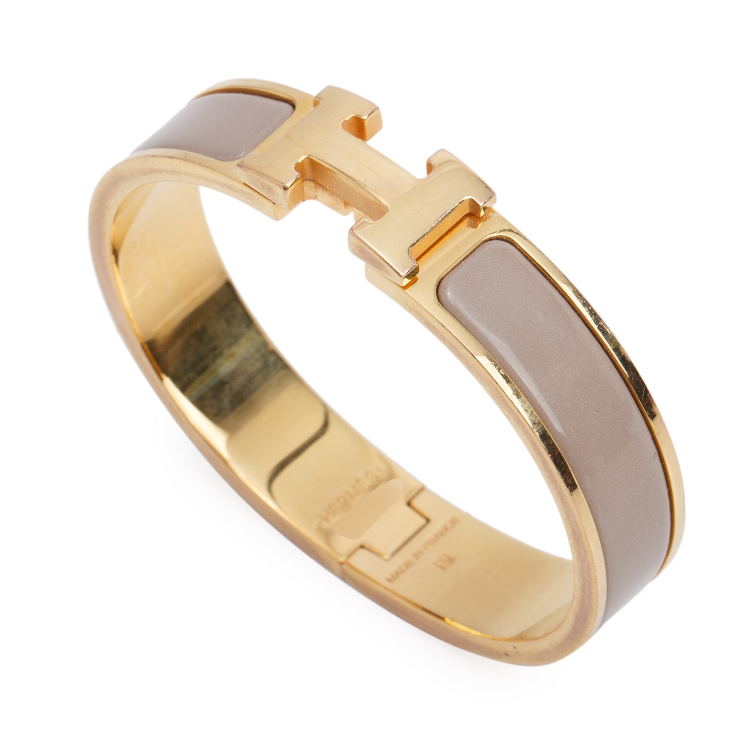 Hermes Gold Plated Marron Glace Enamel 12 MM Clic H Bracelet w/ Box