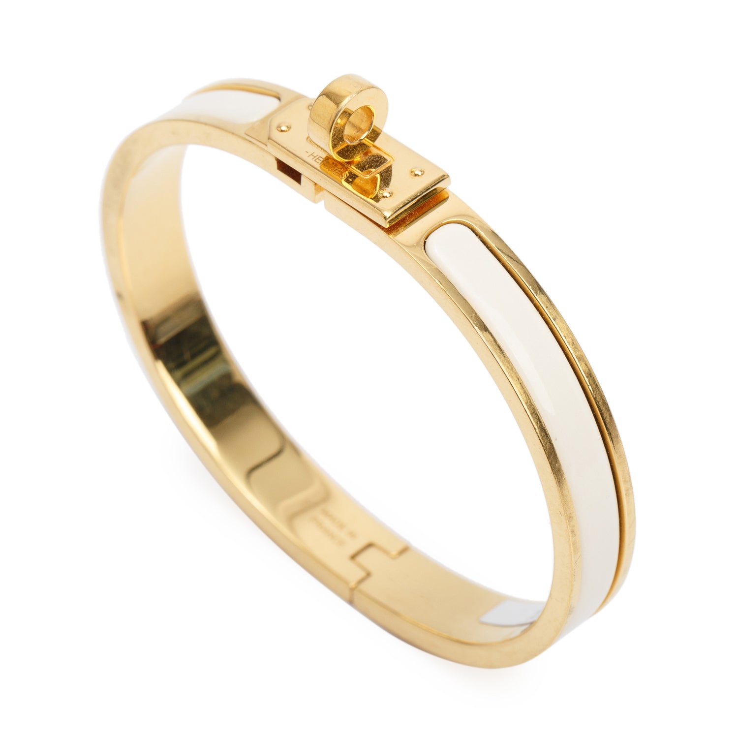 Hermes Yellow Gold-Plated Creme Enamel Mini Clic Kelly Bracelet