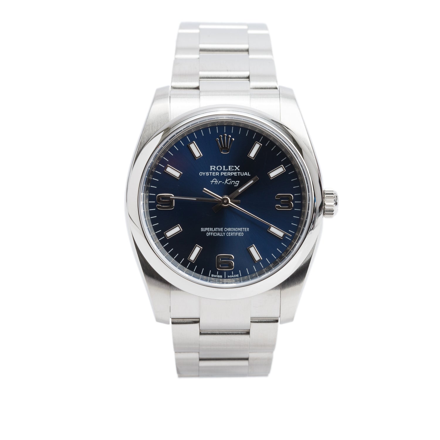 Rolex Stainless Steel Oyster Perpetual Air King 34 MM Automatic Watch Blue Dial 114200 w/ Papers
