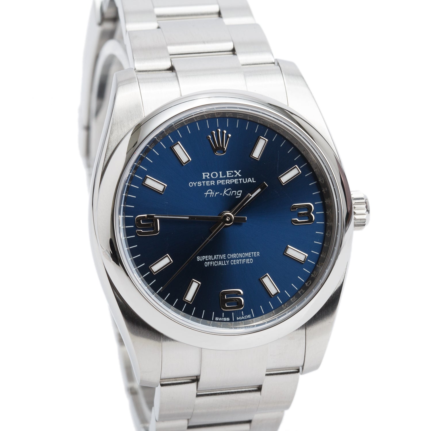 Rolex Stainless Steel Oyster Perpetual Air King 34 MM Automatic Watch Blue Dial 114200 w/ Papers