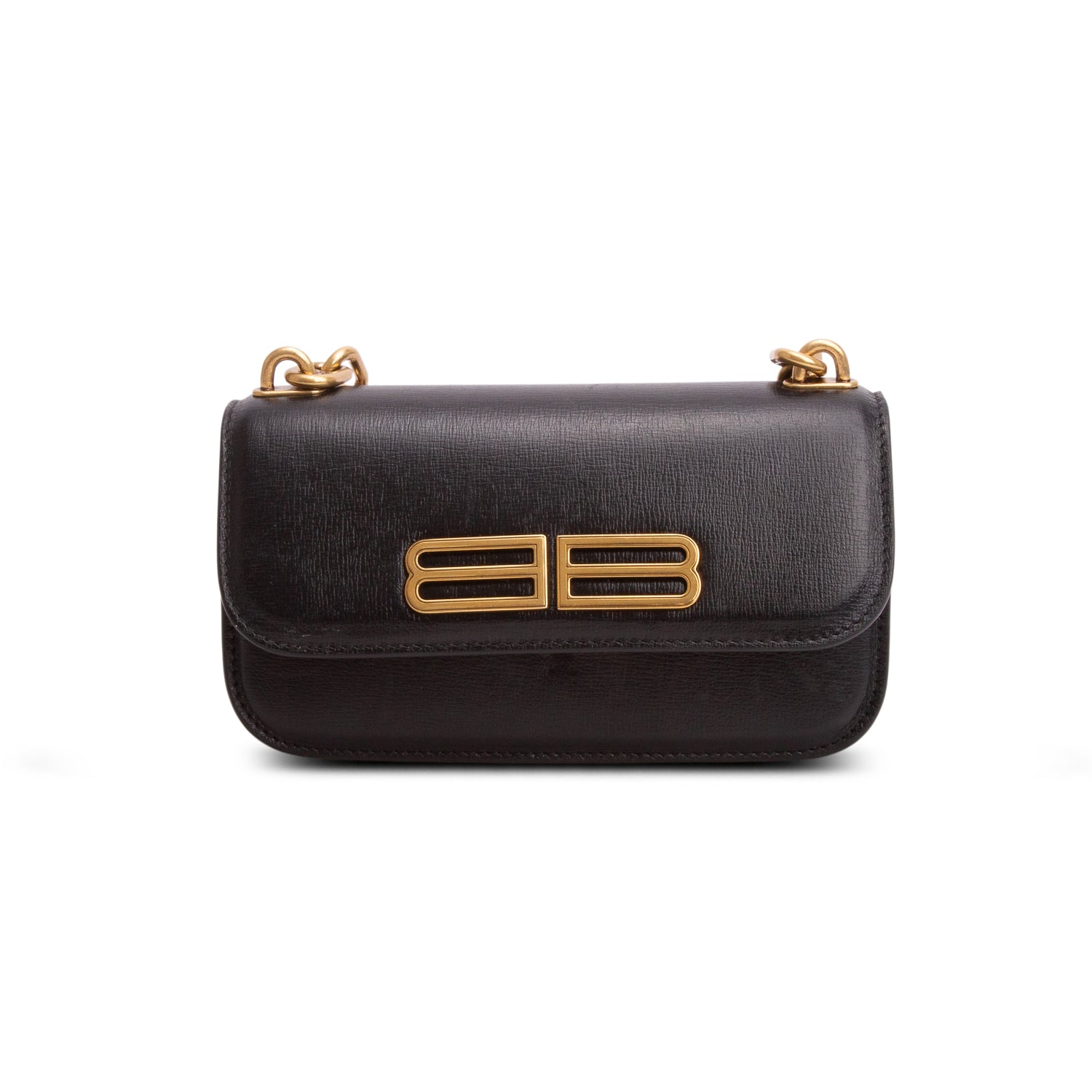 Balenciaga Black Calfskin Stripe Embossed Gossip Chain Bag XS