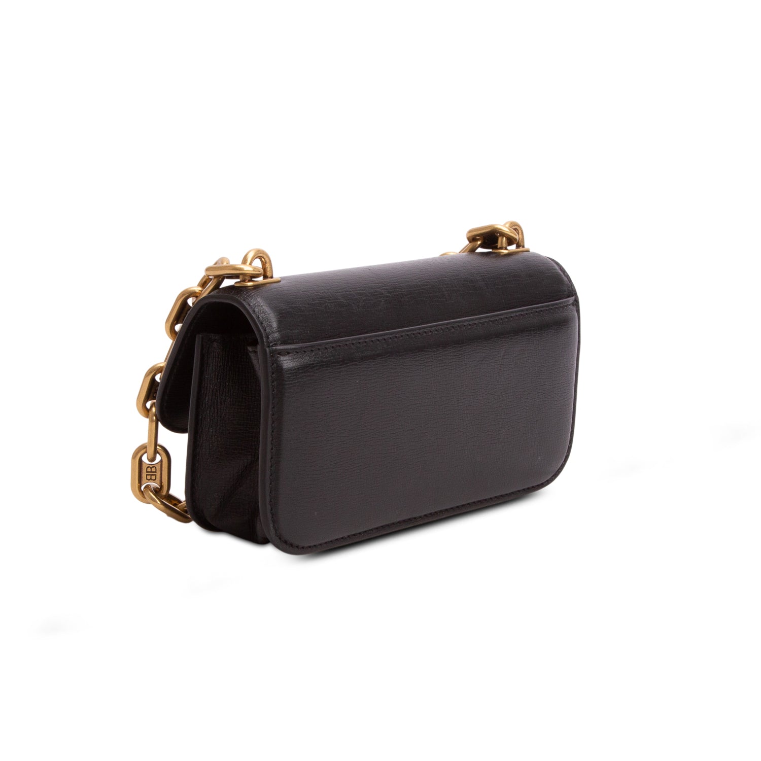 Balenciaga Black Calfskin Stripe Embossed Gossip Chain Bag XS