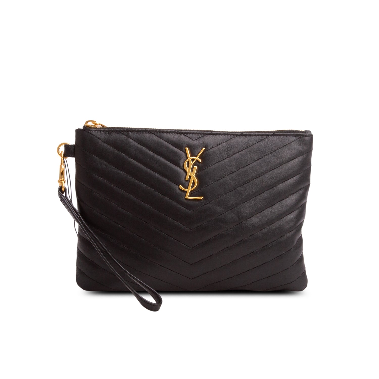Saint Laurent Black Calfskin Matelasse Monogram Cassandre A5 Pouch