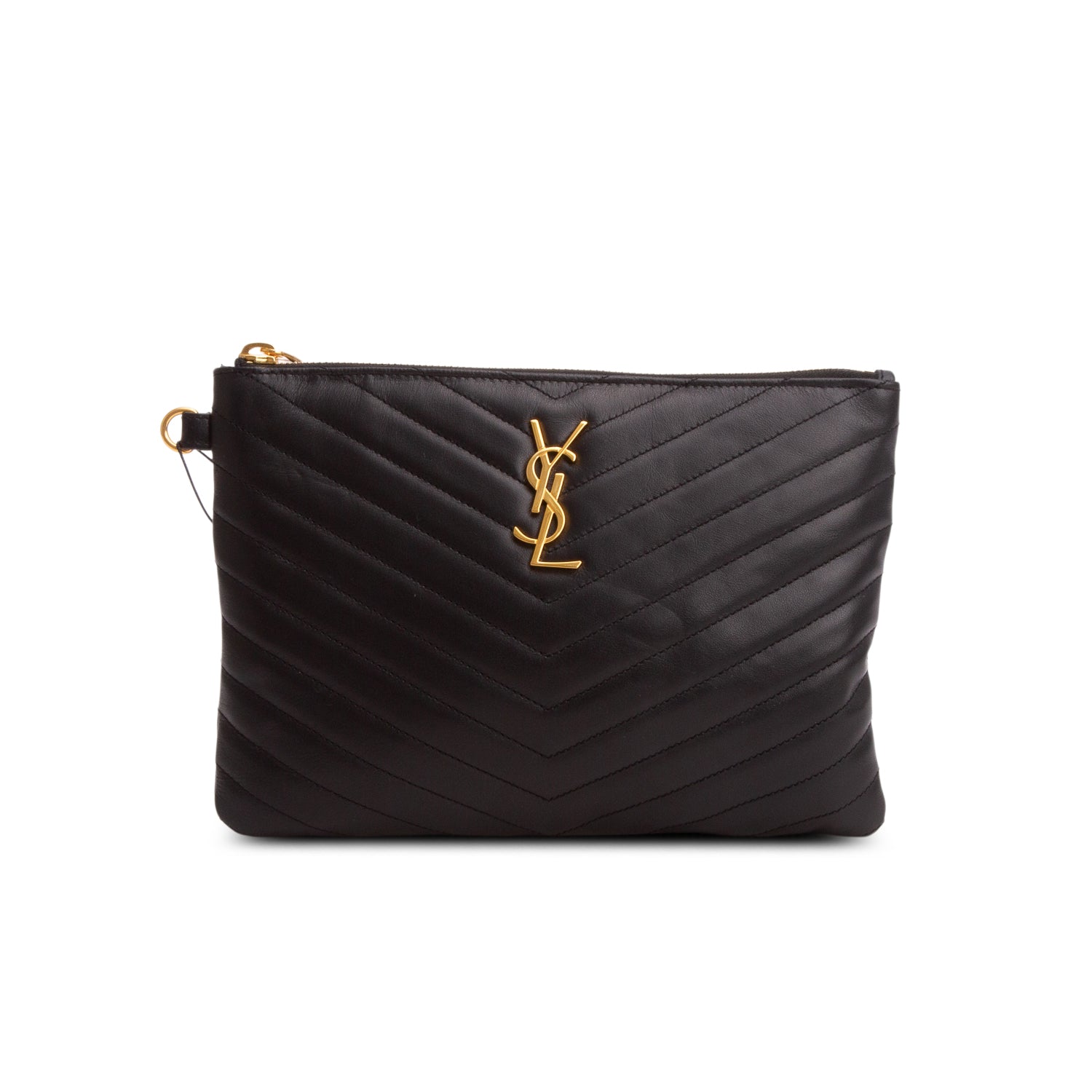 Saint Laurent Black Calfskin Matelasse Monogram Cassandre A5 Pouch