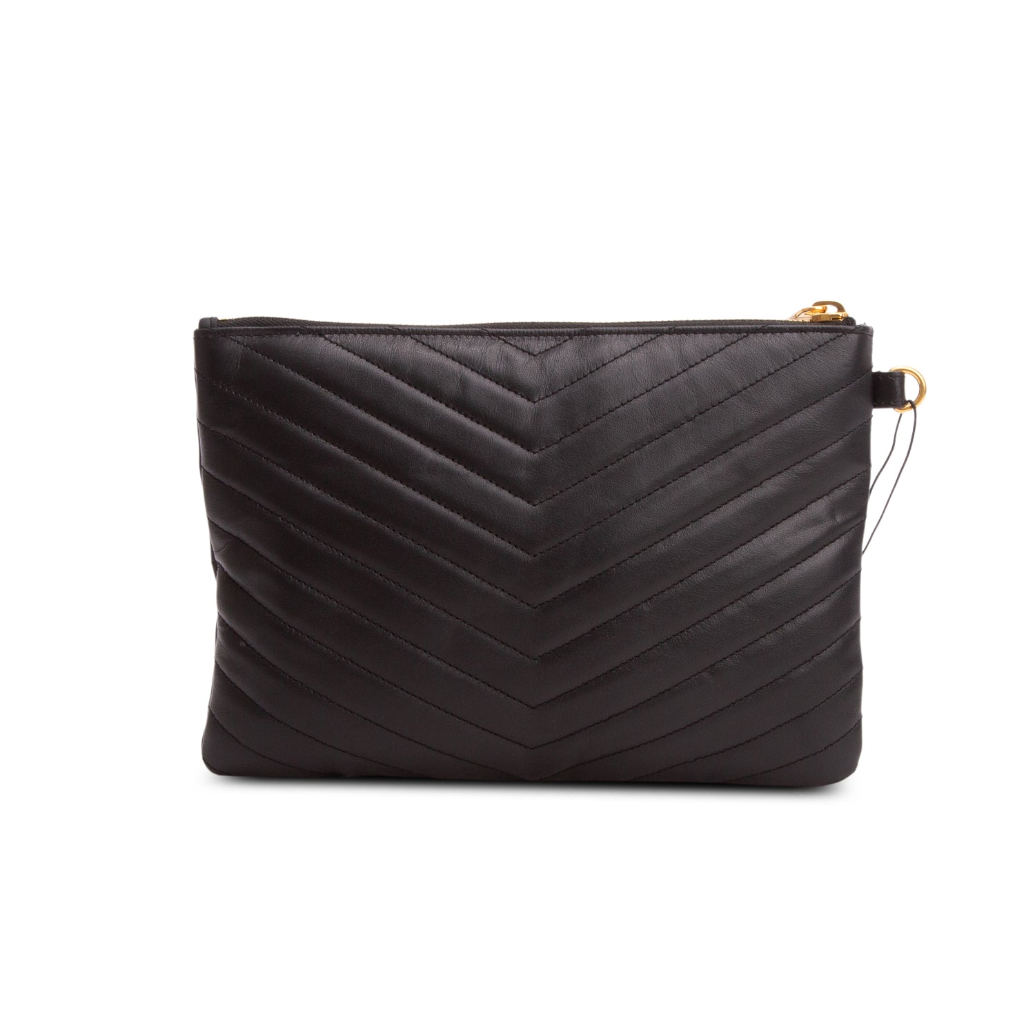 Saint Laurent Black Calfskin Matelasse Monogram Cassandre A5 Pouch