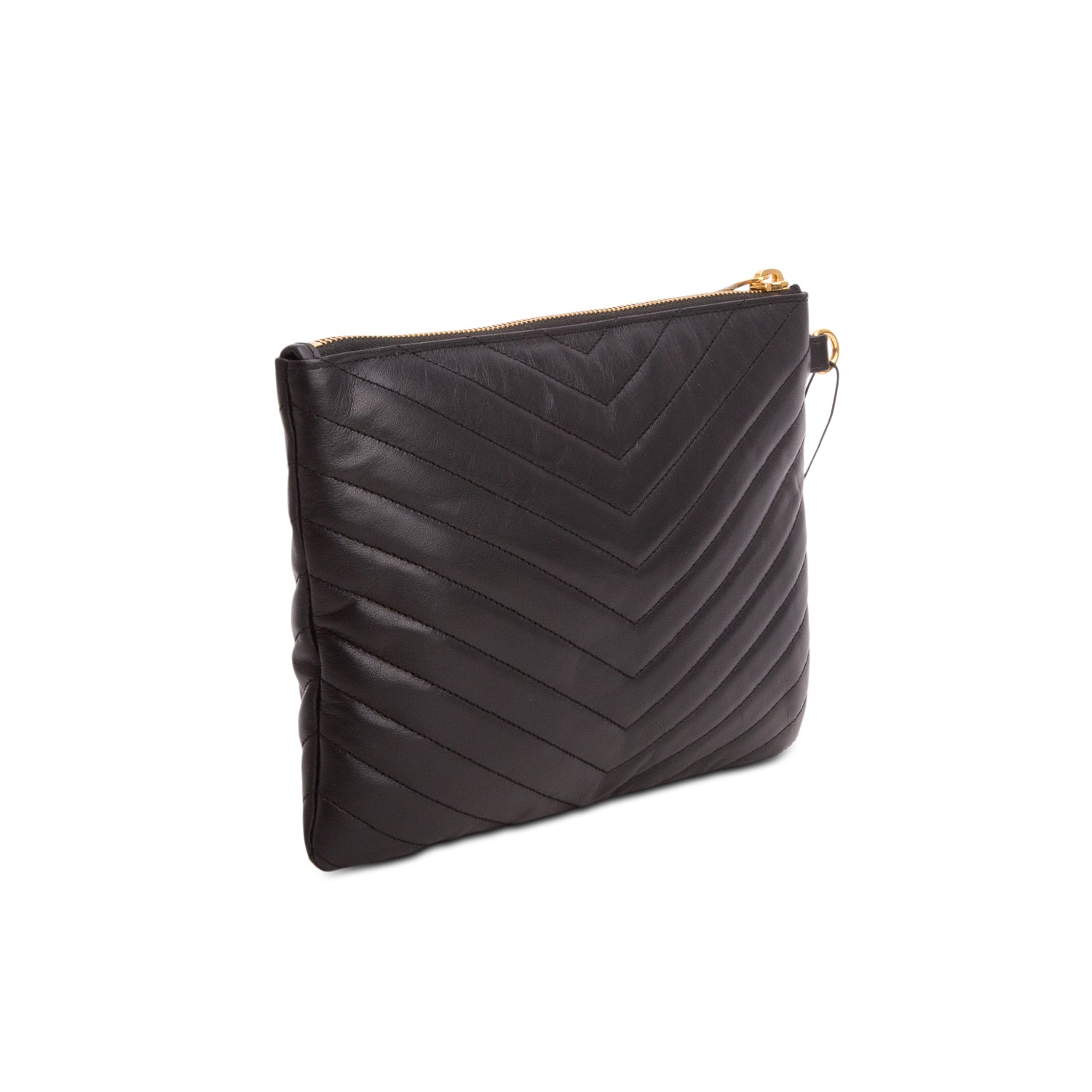 Saint Laurent Black Calfskin Matelasse Monogram Cassandre A5 Pouch