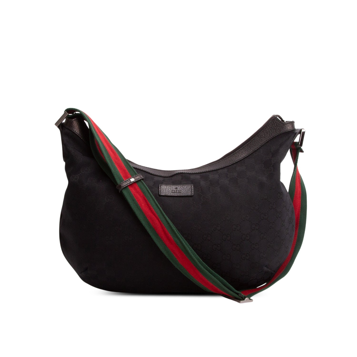 Gucci Black Monogram Web Medium Half Moon Hobo