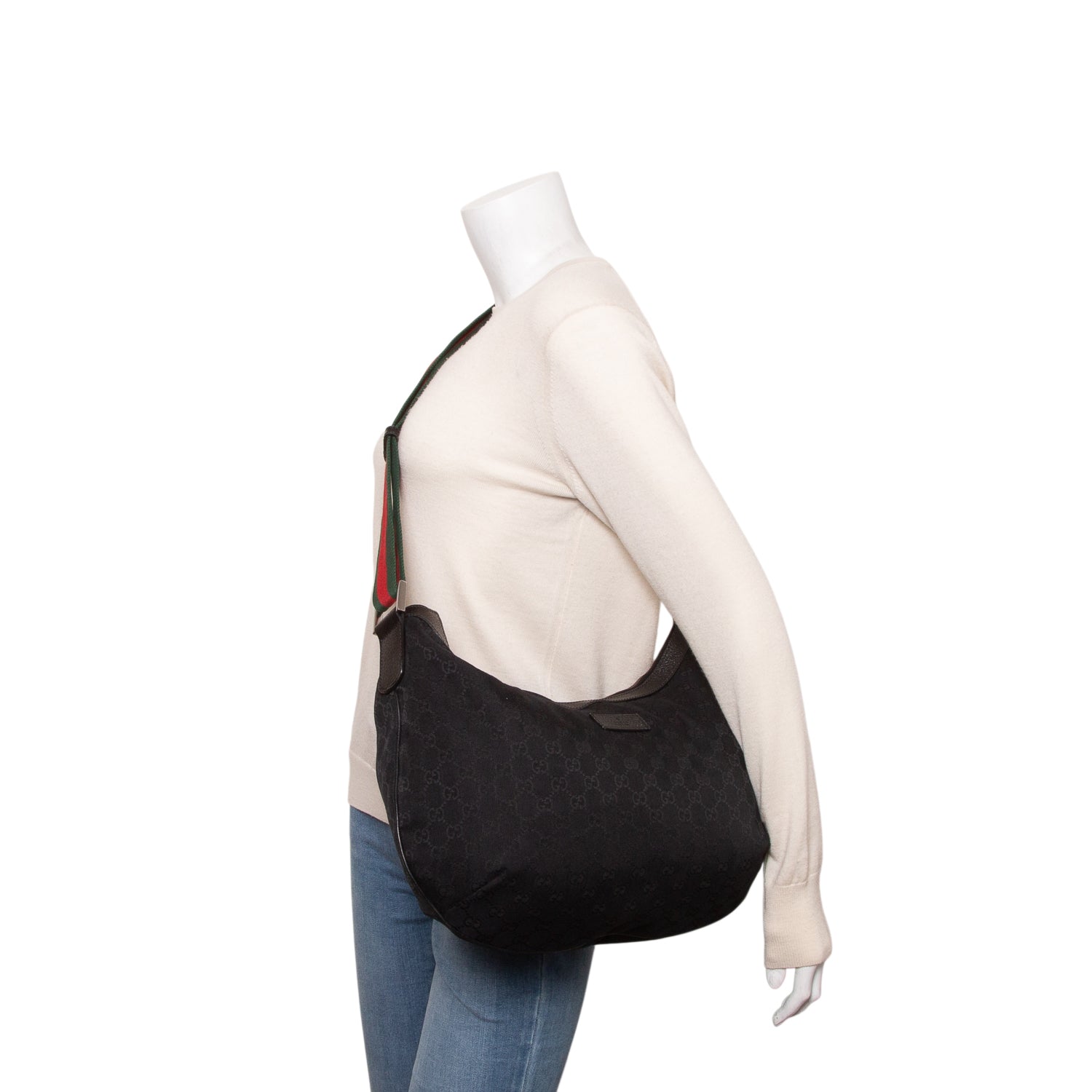 Gucci Black Monogram Web Medium Half Moon Hobo