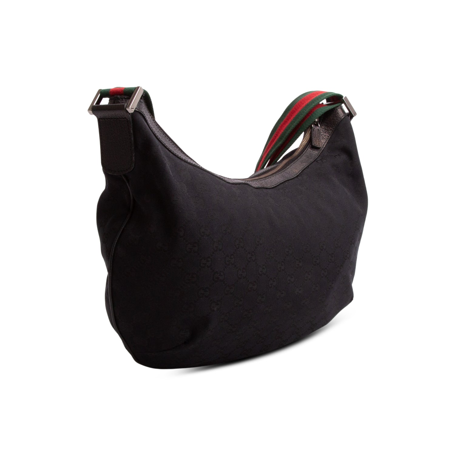 Gucci Black Monogram Web Medium Half Moon Hobo