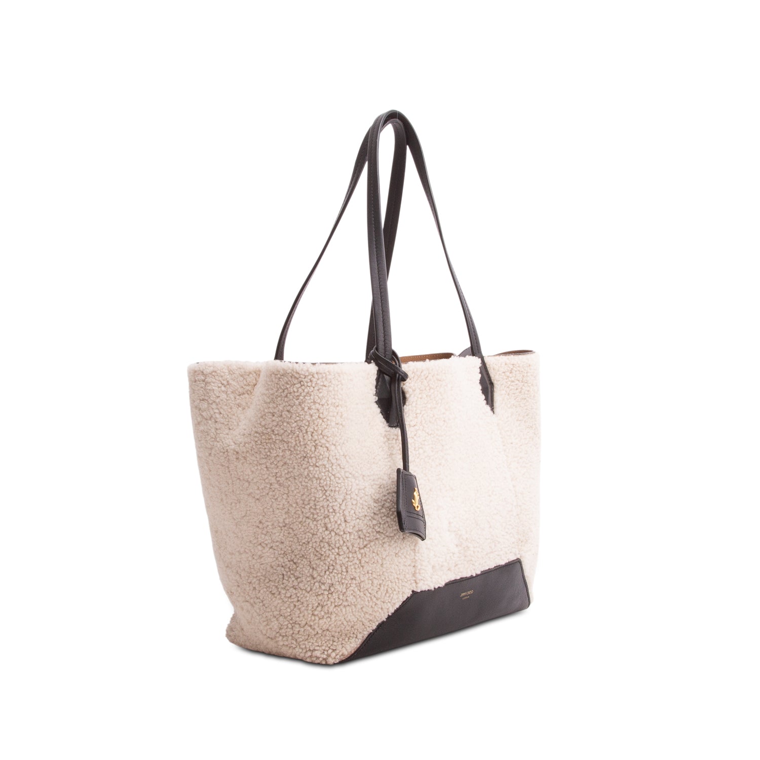 Jimmy Choo White Shearling Calfskin Diamond Tote w/ Authenticity Card