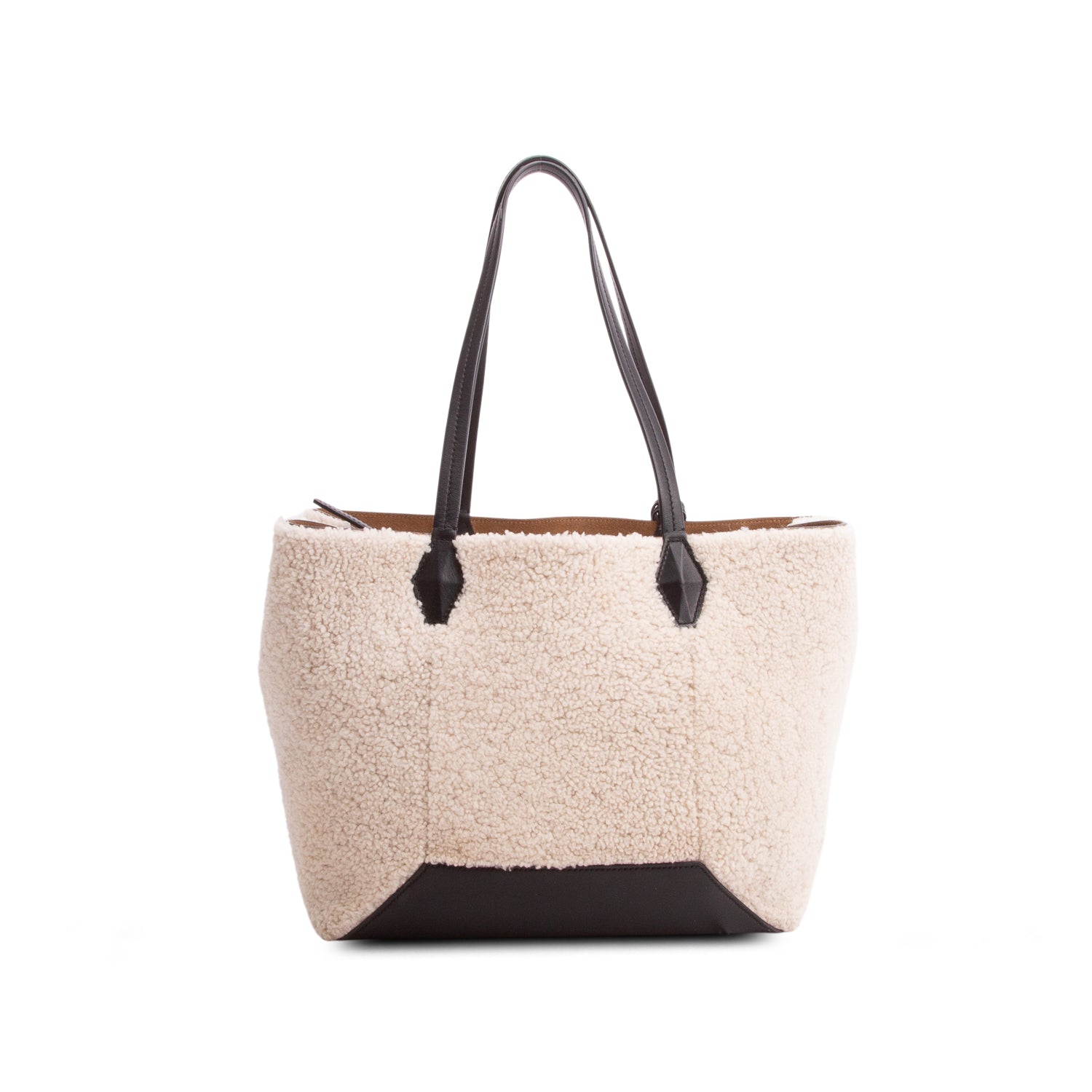 Jimmy Choo White Shearling Calfskin Diamond Tote w/ Authenticity Card