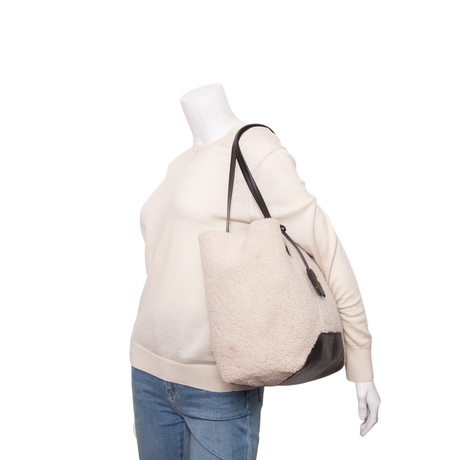 Jimmy Choo White Shearling Calfskin Diamond Tote w/ Authenticity Card