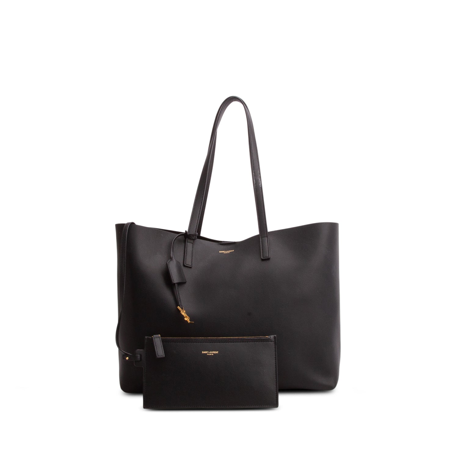 Saint Laurent 2025 Black Calfskin Large Shopping Tote w/ Box, Pouch & Receipt