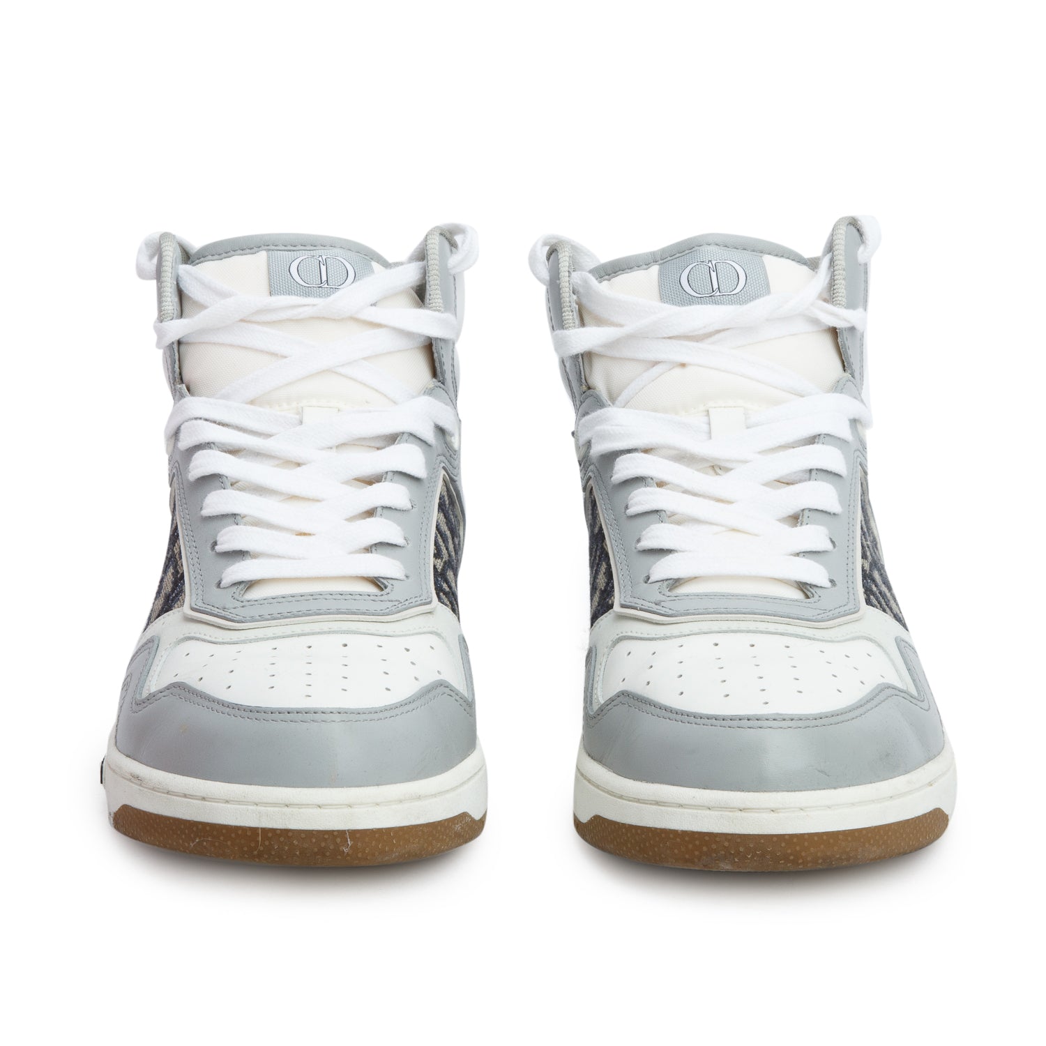 Christian Dior 2021 Grey Smooth Calfskin Jacquard Oblique B27 High Top Sneakers, Men's Size 42 w/ Box