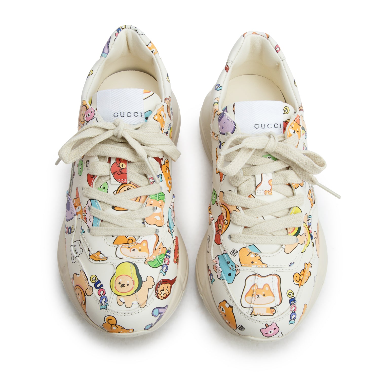 Gucci x Pikakar White Dollar Calfskin Animal Print Rhyton Sneakers, Women's Size 35 w/ Box