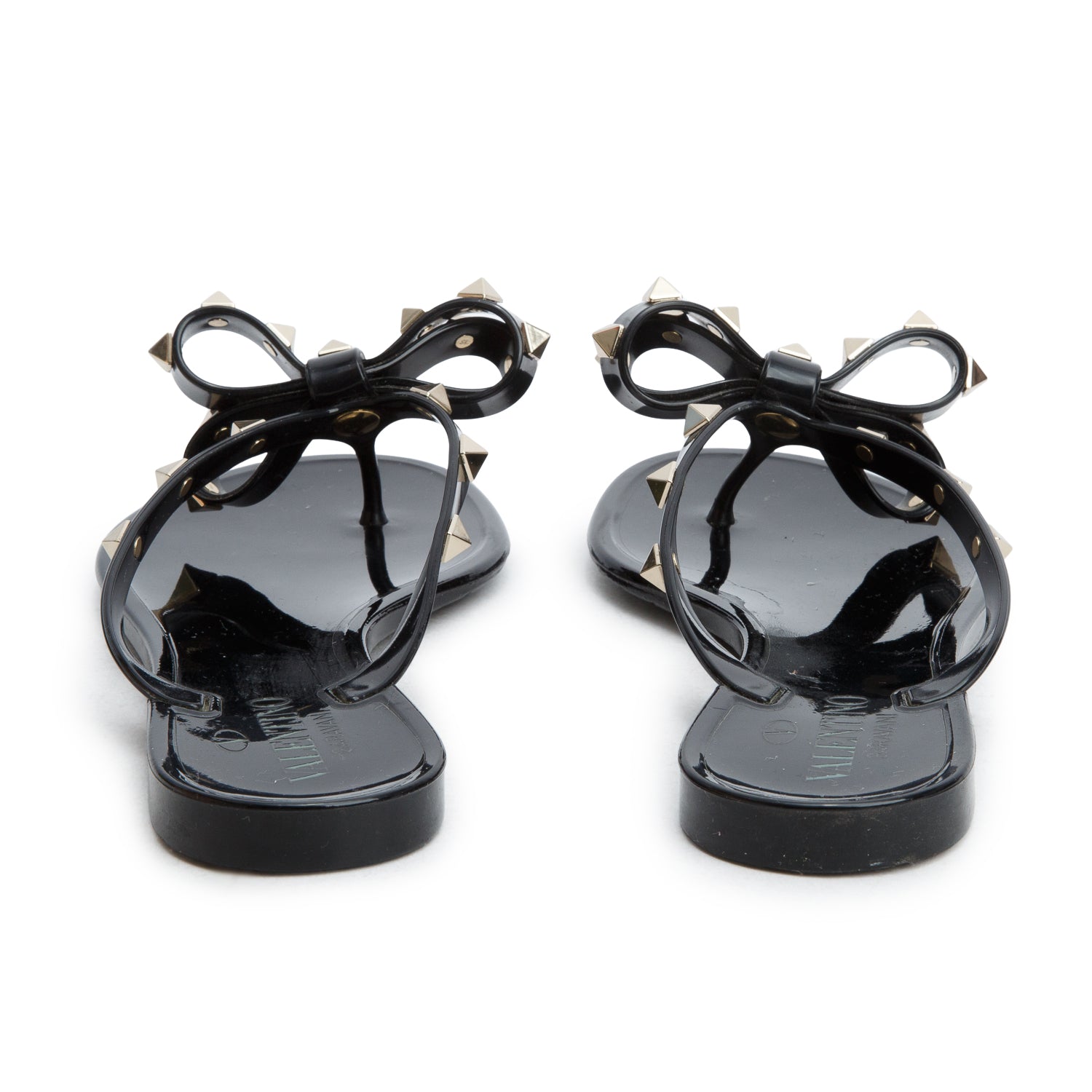 Valentino Black Rubber Rockstud Sandals, Women's Size 37 w/ Box