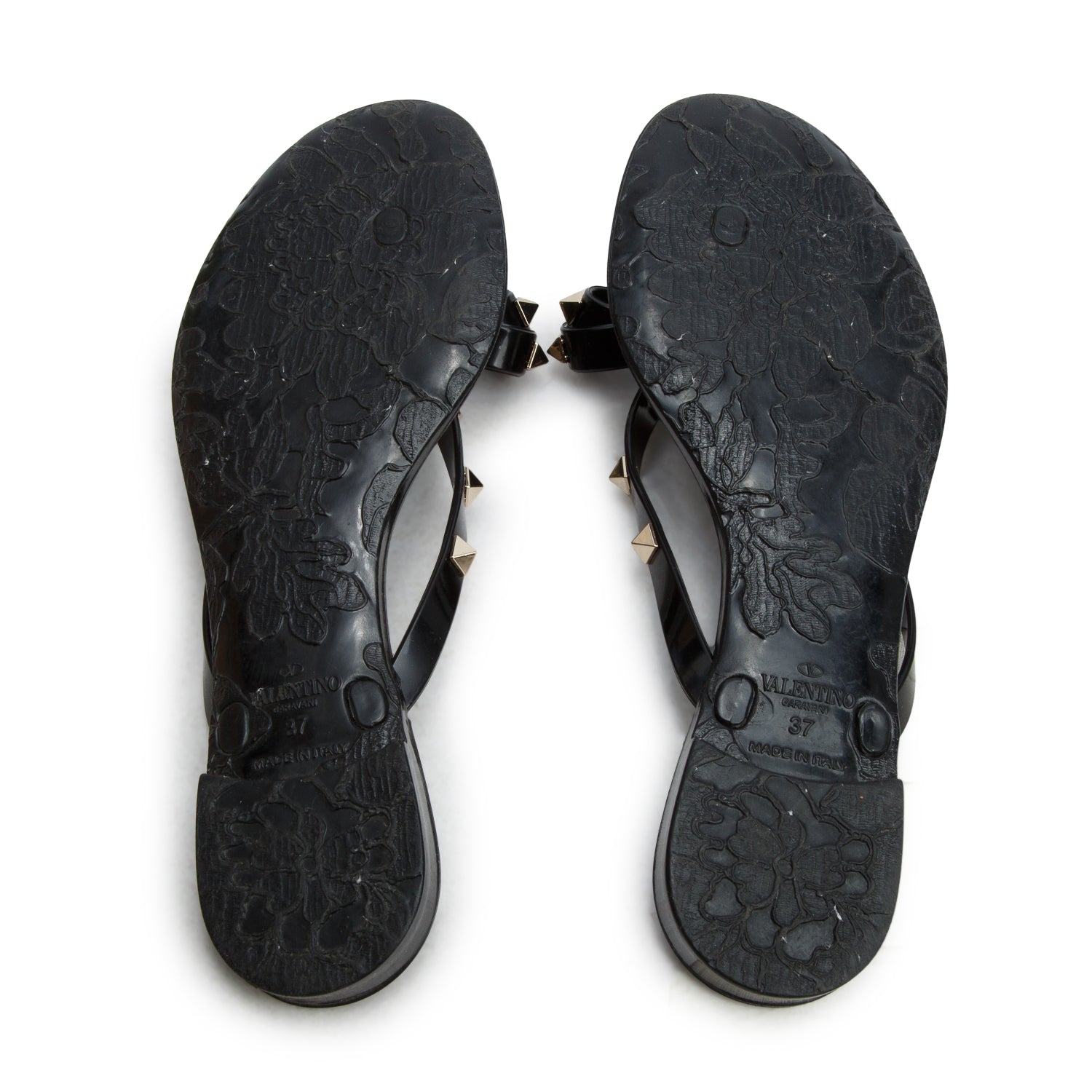Valentino Black Rubber Rockstud Sandals, Women's Size 37 w/ Box
