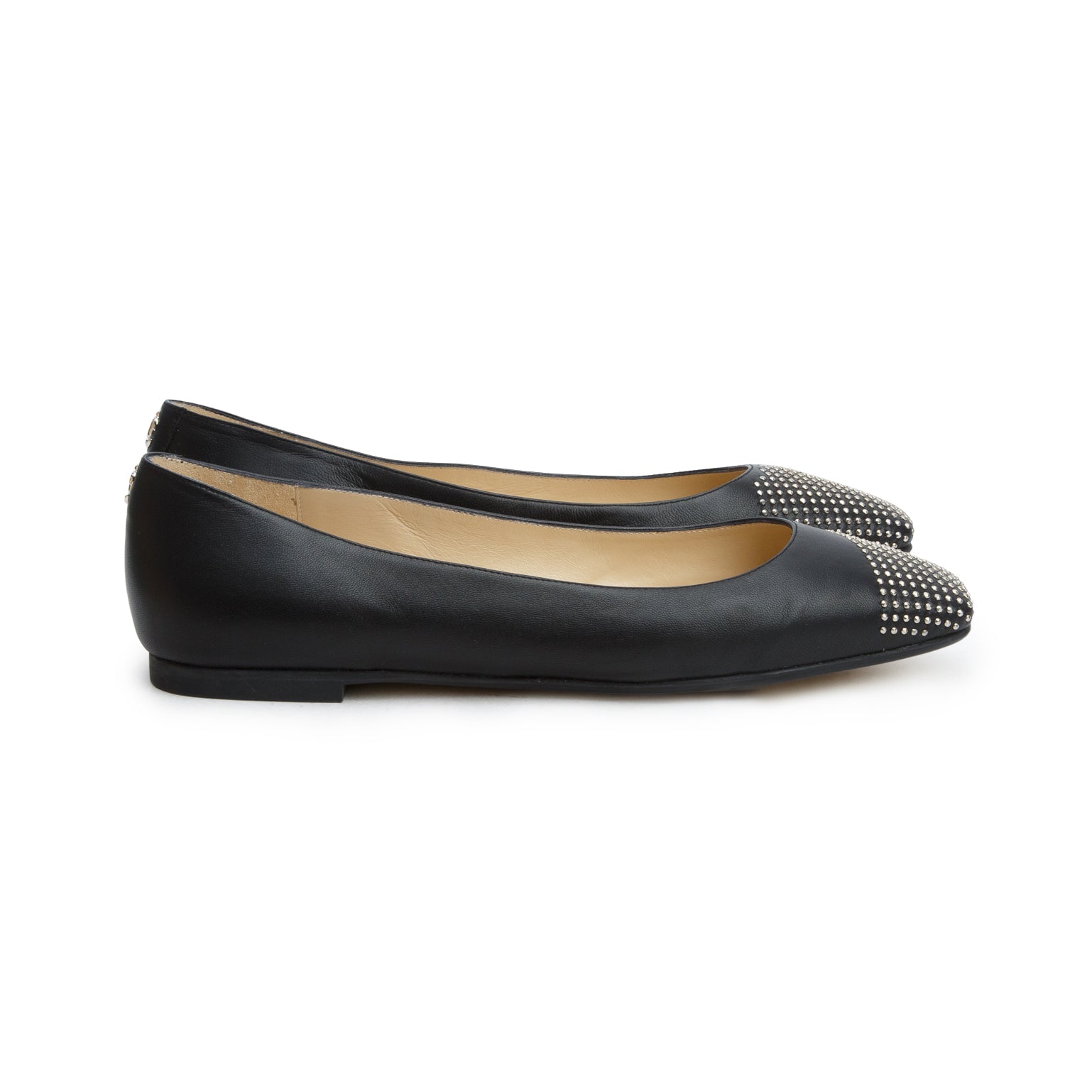 Jimmy Choo Black Nappa Leather Davia Studded Ballerina Flats, Women's Size 40 w/ Box