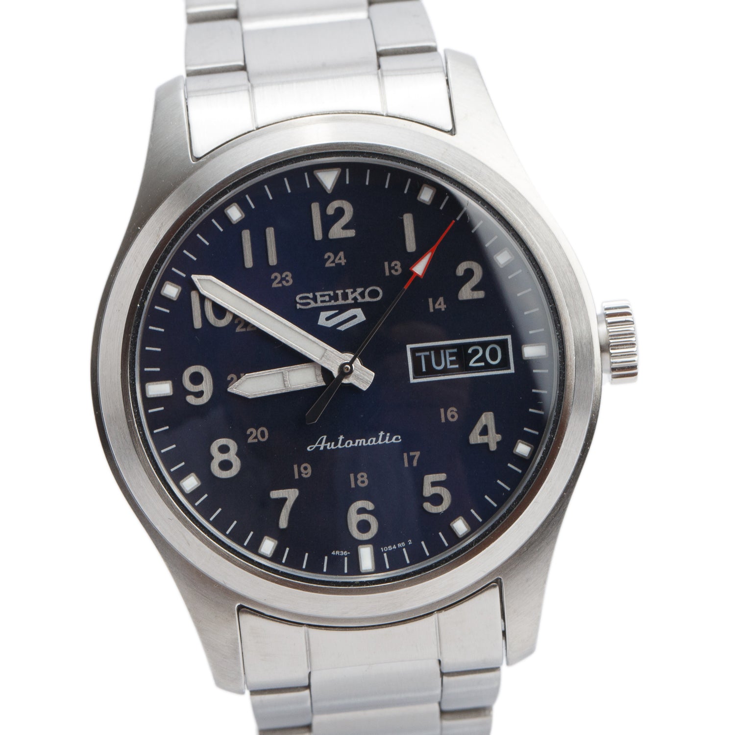 Seiko Stainless Steel 5 Sports 39 MM Day Date Automatic Watch Blue Dial SRPG29