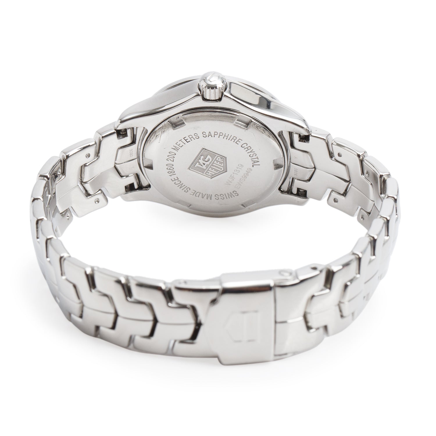 Tag Heuer Stainless Steel Diamond Bezel Link 27 MM Quartz Watch Mother of Pearl Diamond Dial WJF1319