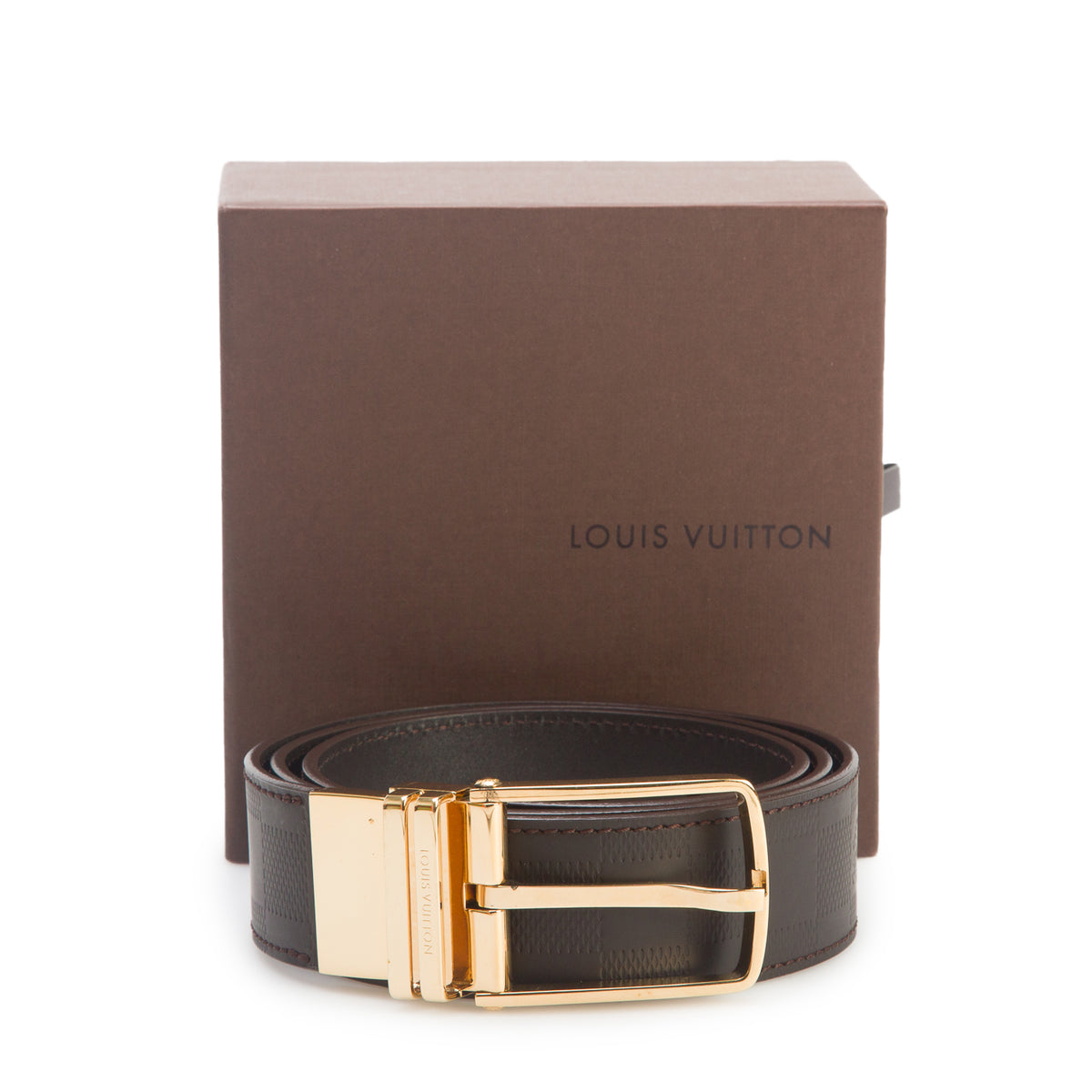 Louis Vuitton Brown Damier Infini Leather Reversible Boston Belt 90 36 w/ Box