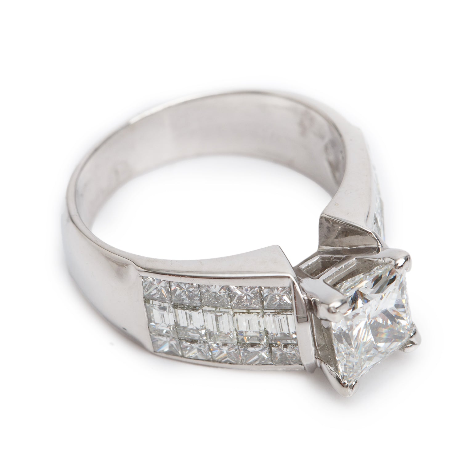 14k White Gold 2.35 ct. Princess Cut Diamond Engagement Ring, Size 8