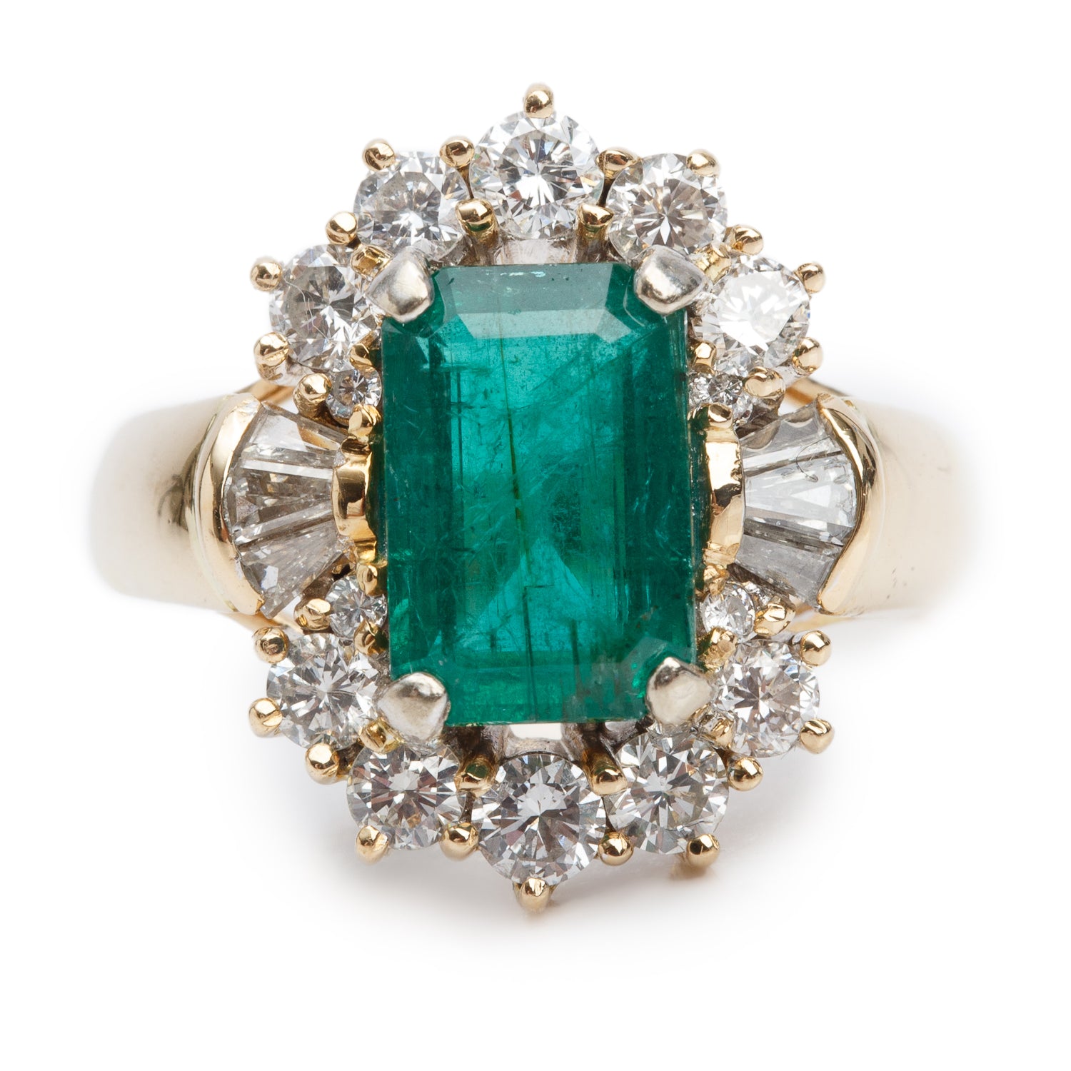 18k Yellow Gold 2.80 ct. Emerald Cut Emerald & Diamond Ring, Size 9