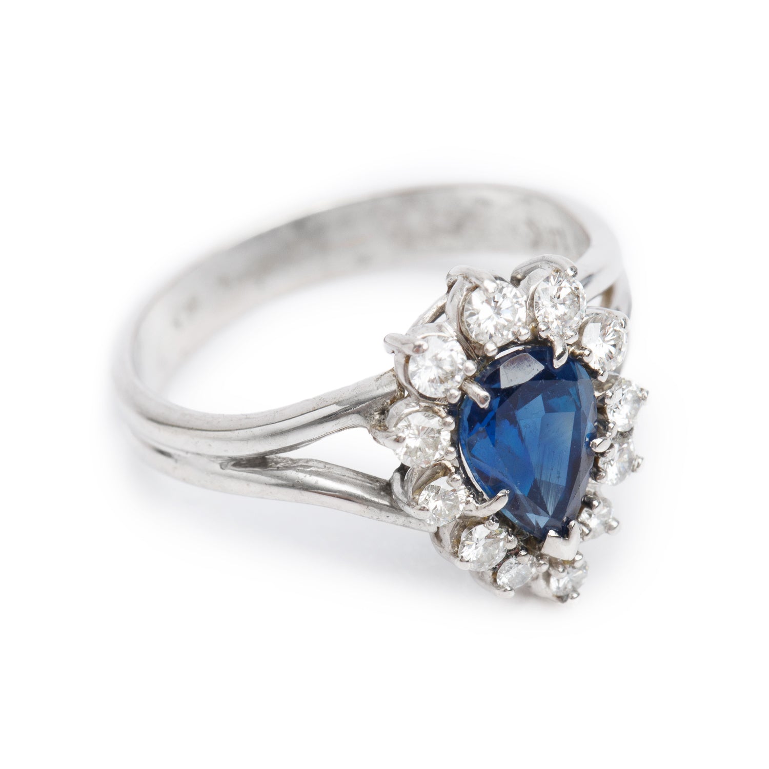 14k White Gold Blue Sapphire & Diamond Cocktail Ring, Size 7