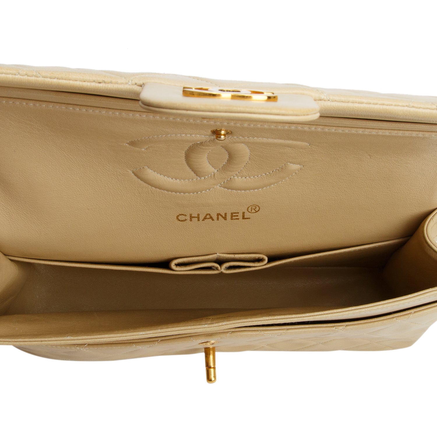 Chanel Vintage Beige Lambskin Quilted Medium Double Flap w/ Box & Authenticity Card