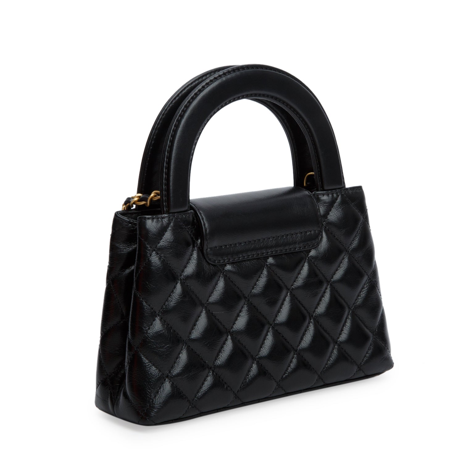Chanel Black Shiny Aged Calfskin Quilted Nano Kelly Shopper w/ Box