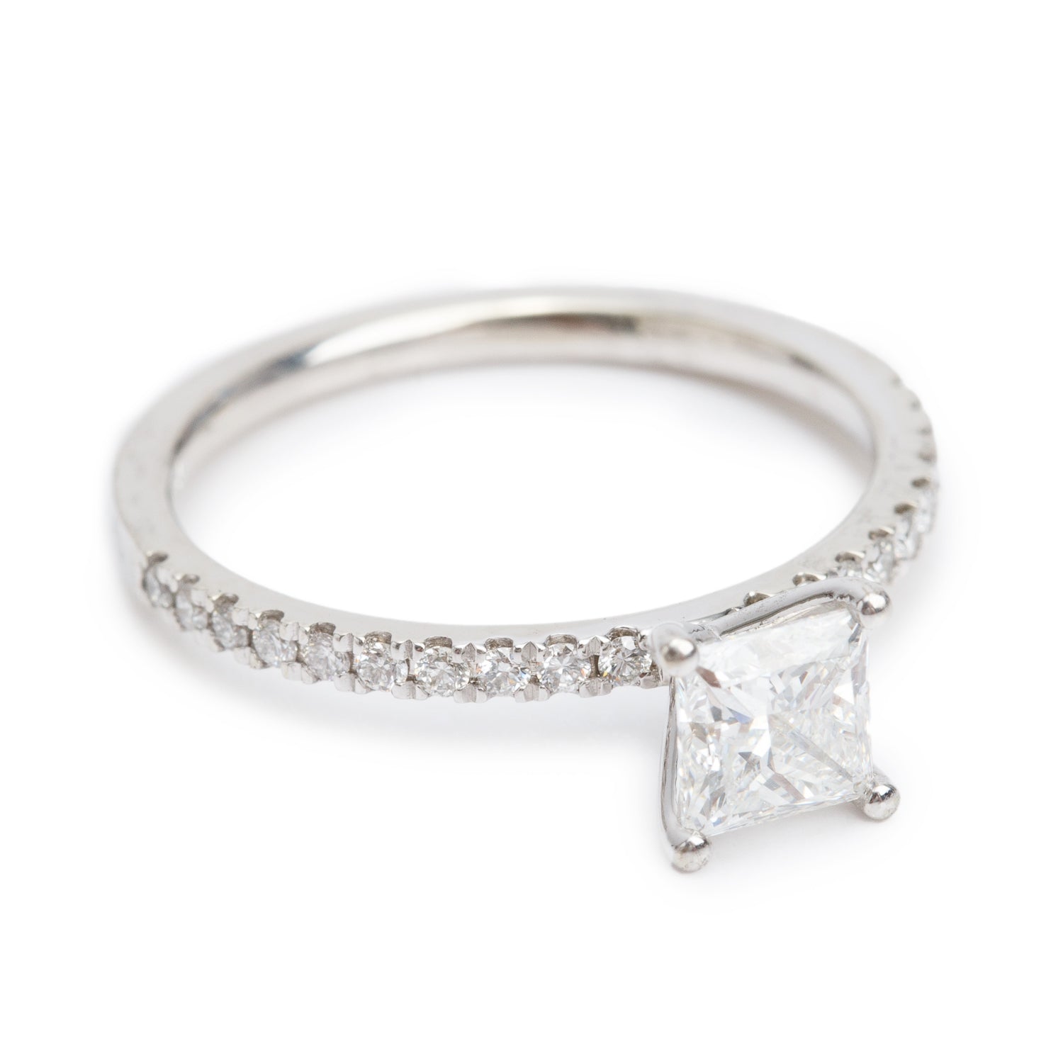 18k White Gold 0.80 ct. Princess Cut Diamond Engagement Ring, Size 7 w/ GIA Certificate