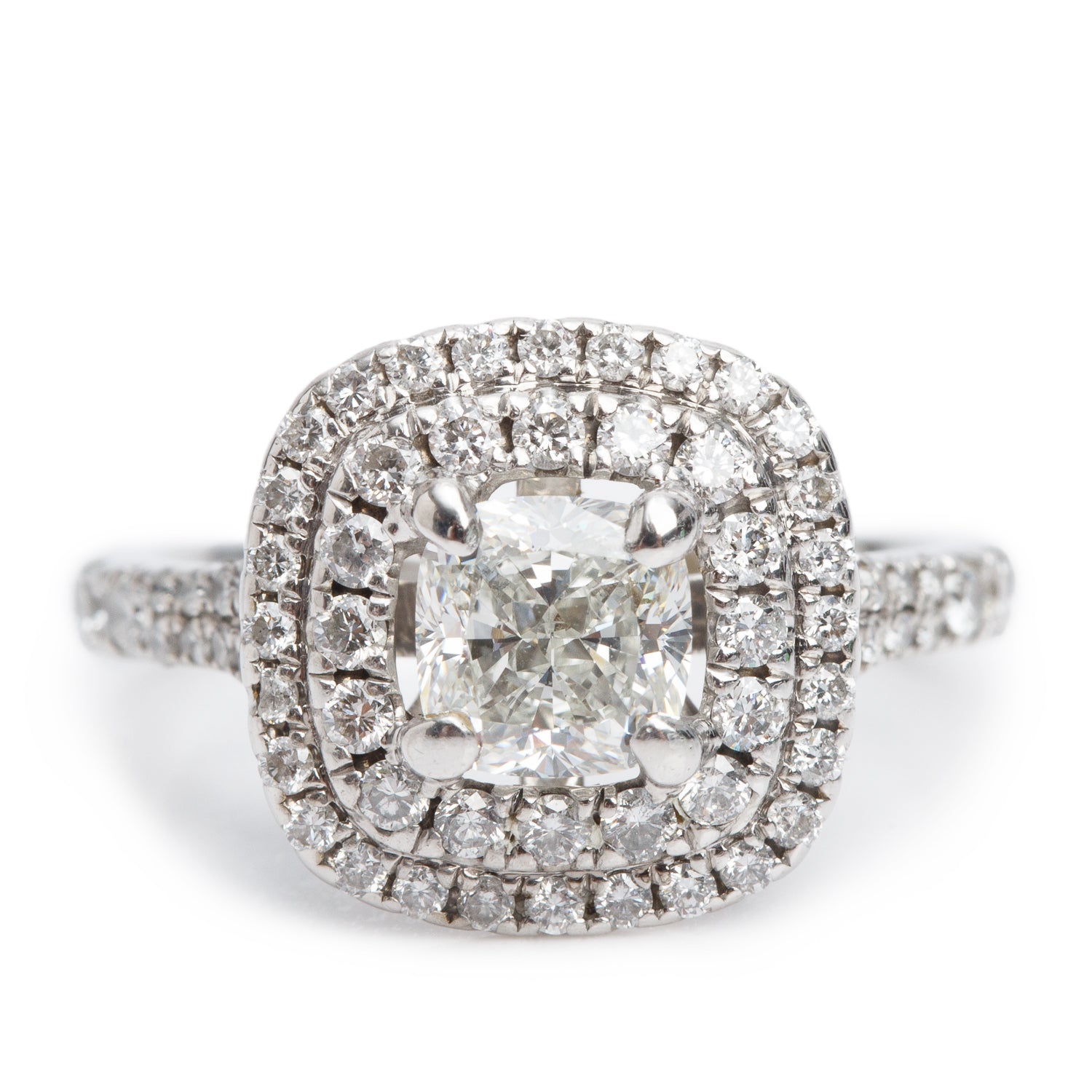 18k White Gold 0.92 ct. Cushion Cut Diamond Engagement Ring, Size 5