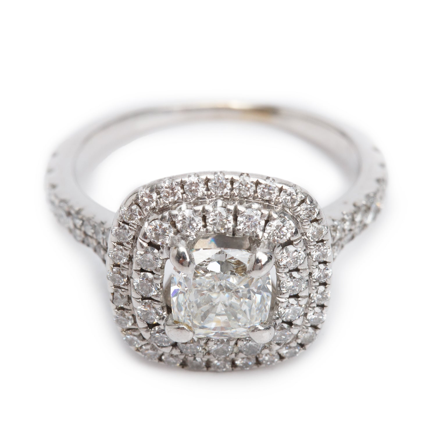 18k White Gold 0.92 ct. Cushion Cut Diamond Engagement Ring, Size 5