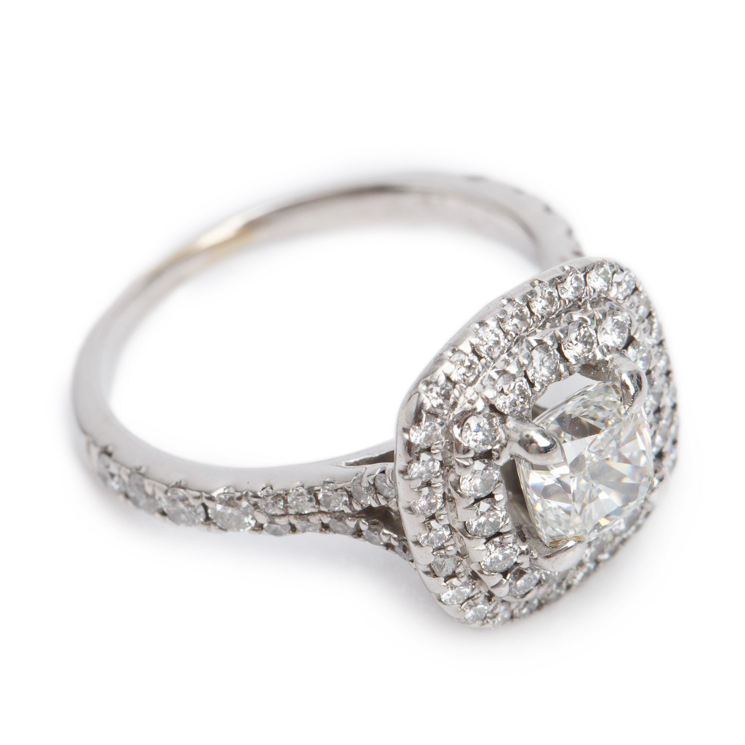 18k White Gold 0.92 ct. Cushion Cut Diamond Engagement Ring, Size 5