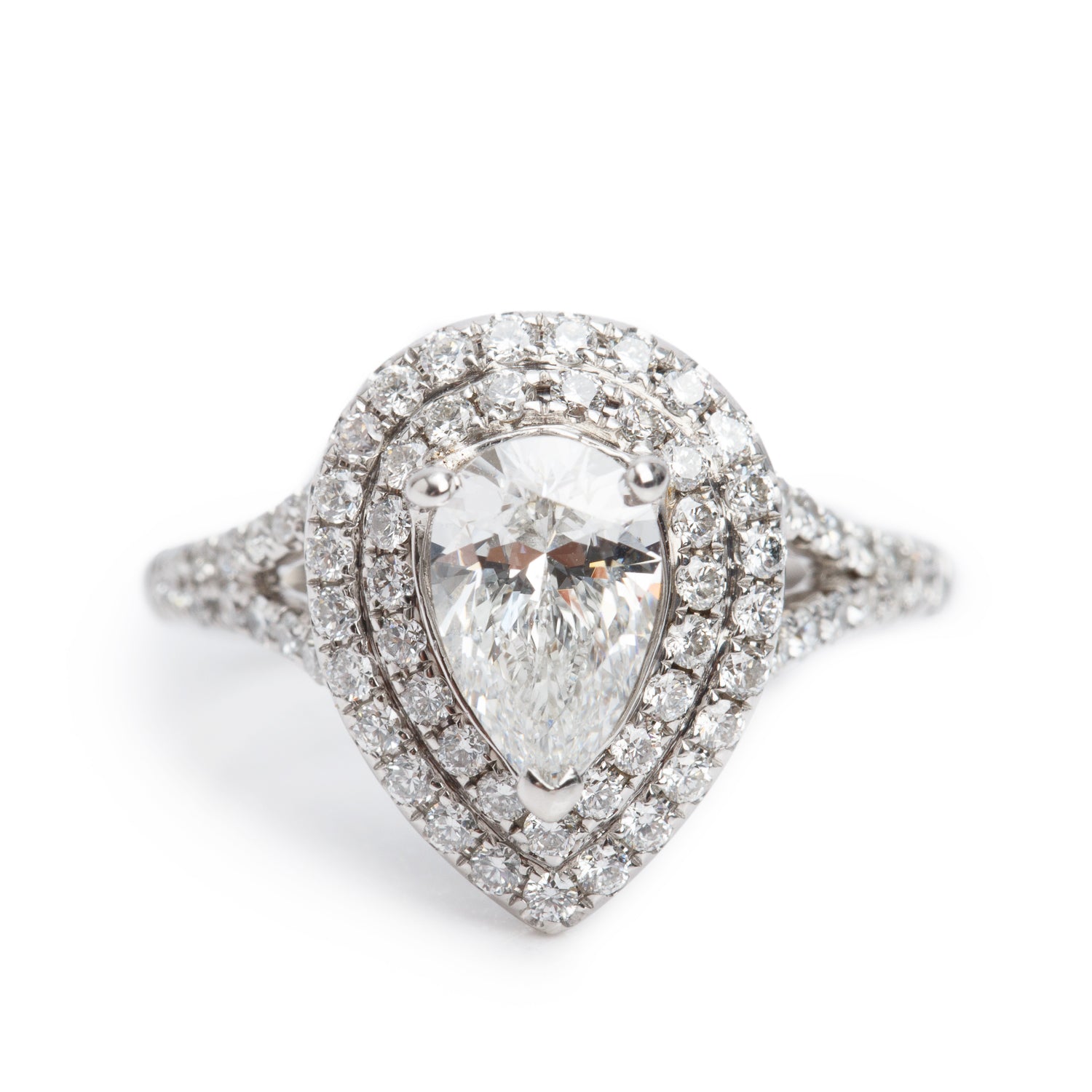 18k White Gold 0.90 ct. Pear Shaped Cut Diamond Engagement Ring, Size 5.5 w/ GIA Certificate