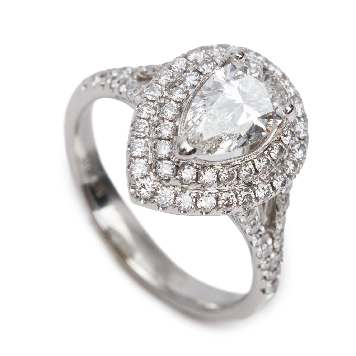 18k White Gold 0.90 ct. Pear Shaped Cut Diamond Engagement Ring, Size 5.5 w/ GIA Certificate