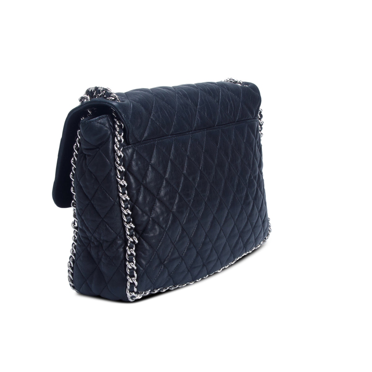 Chanel Black Quilted Lambskin Leather Maxi Chain Around Flap Bag w/ Authenticity Card
