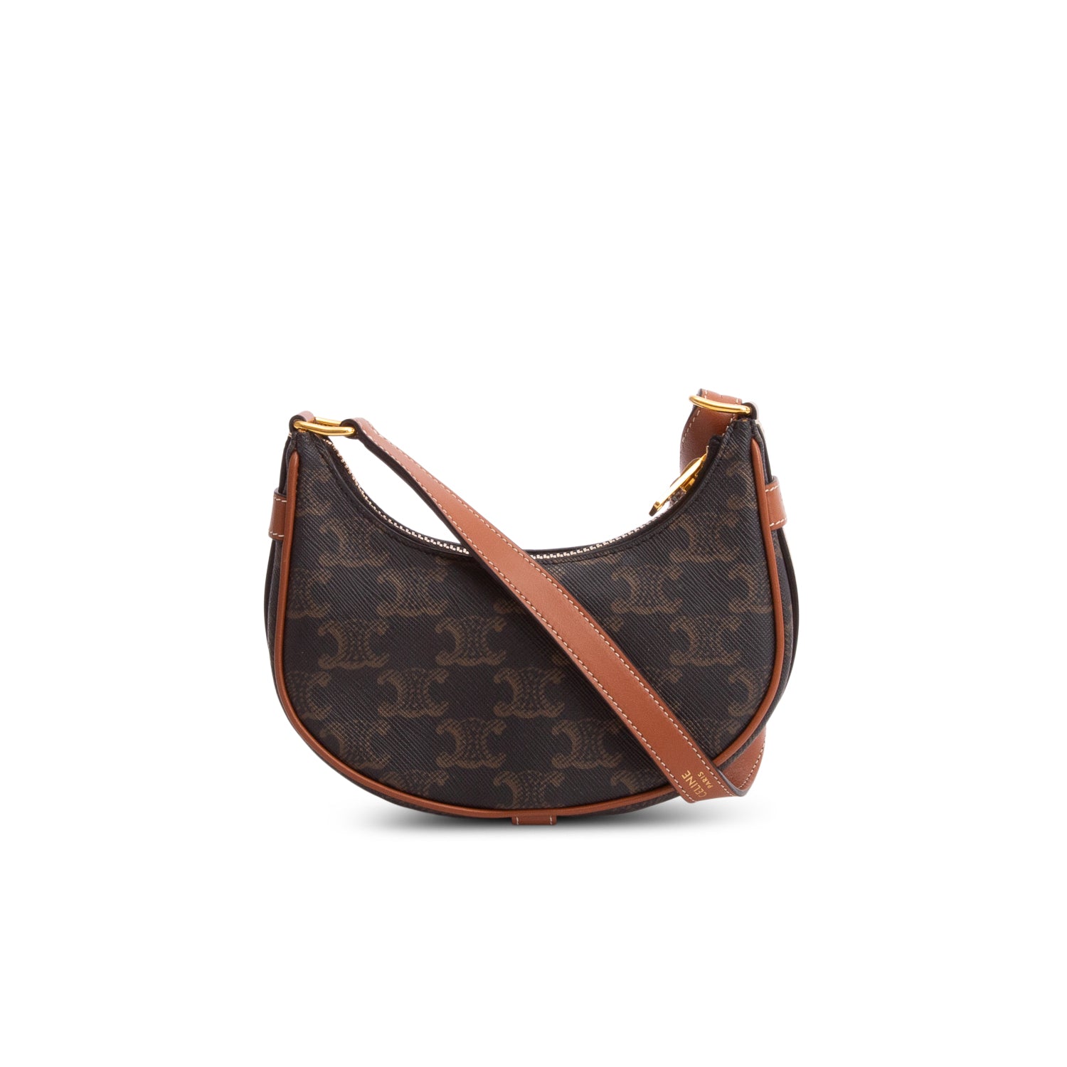 Celine 2021 Brown Canvas Calfskin Mini Ava Triomphe Shoulder Bag w/ Box