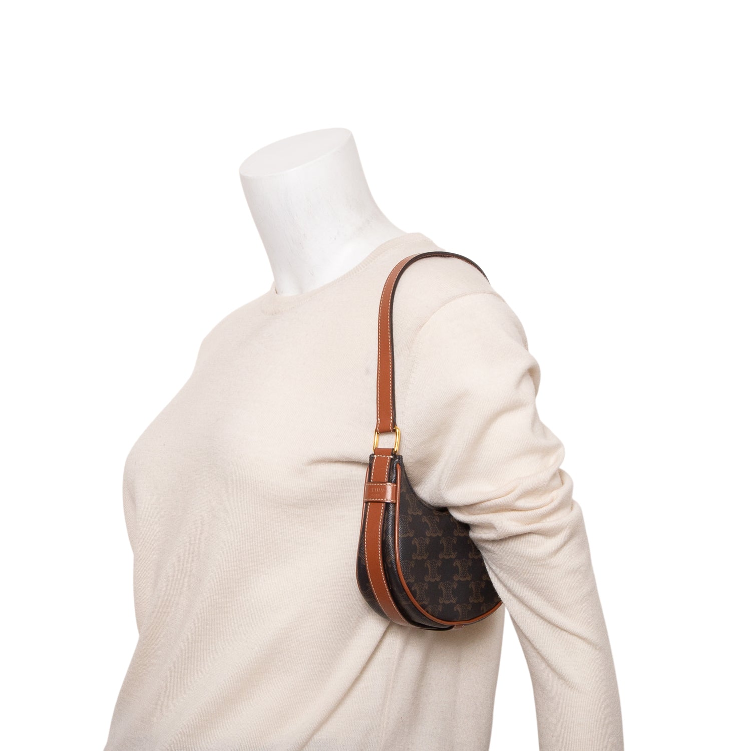 Celine 2021 Brown Canvas Calfskin Mini Ava Triomphe Shoulder Bag w/ Box