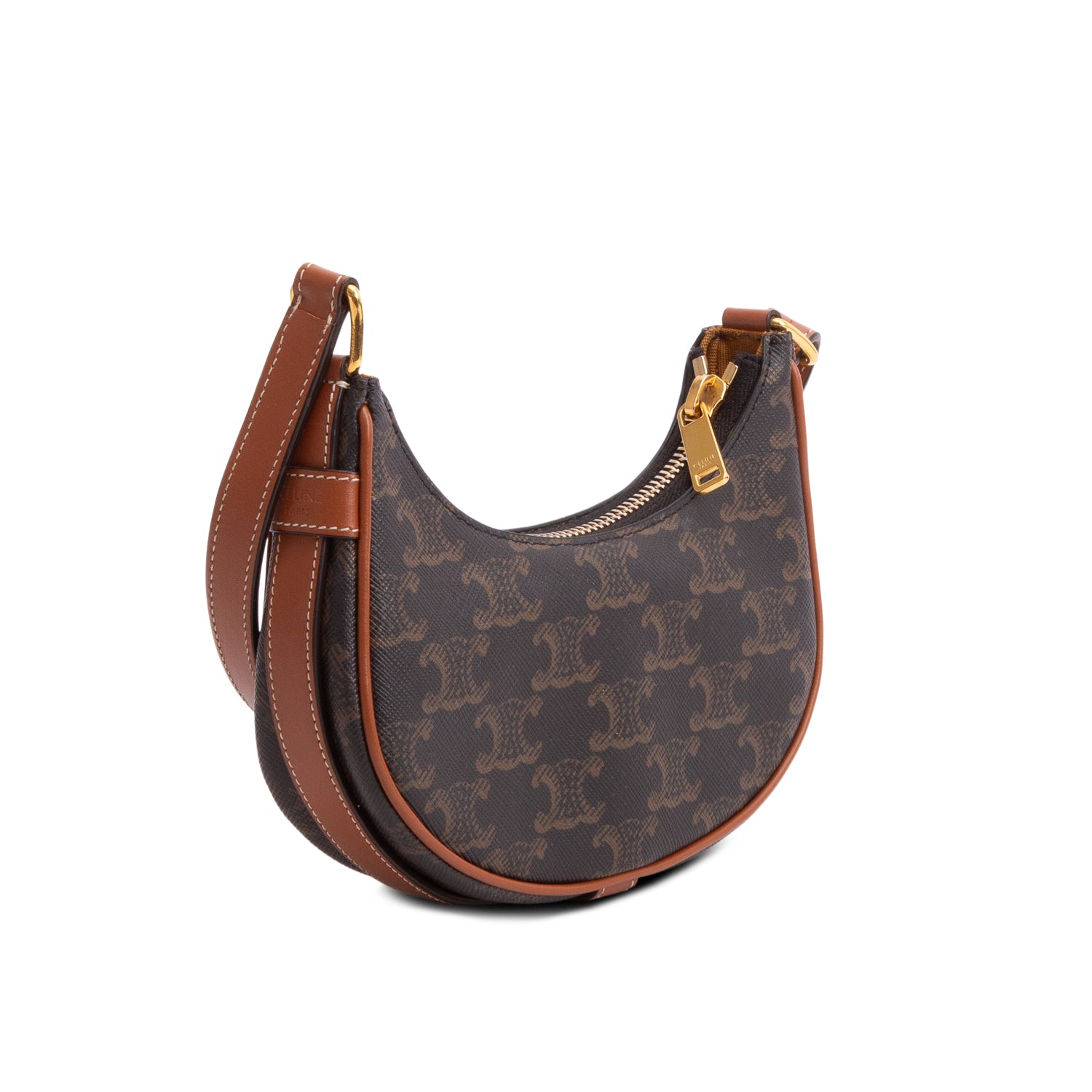 Celine 2021 Brown Canvas Calfskin Mini Ava Triomphe Shoulder Bag w/ Box