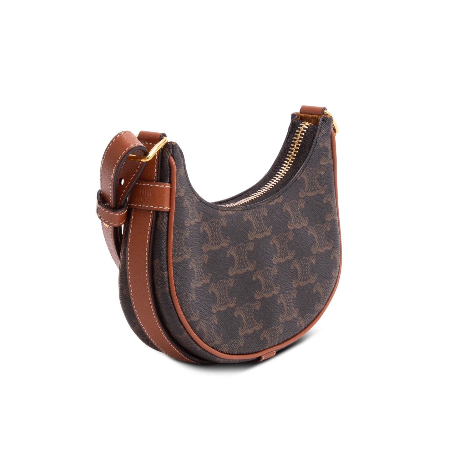 Celine 2021 Brown Canvas Calfskin Mini Ava Triomphe Shoulder Bag w/ Box