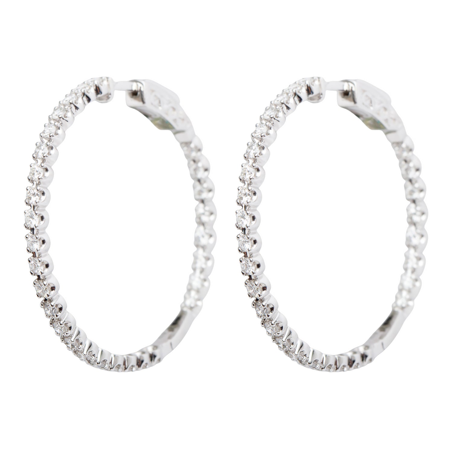10k White Gold 2.32 tcw. Diamond Inside-Out Hoop Earrings