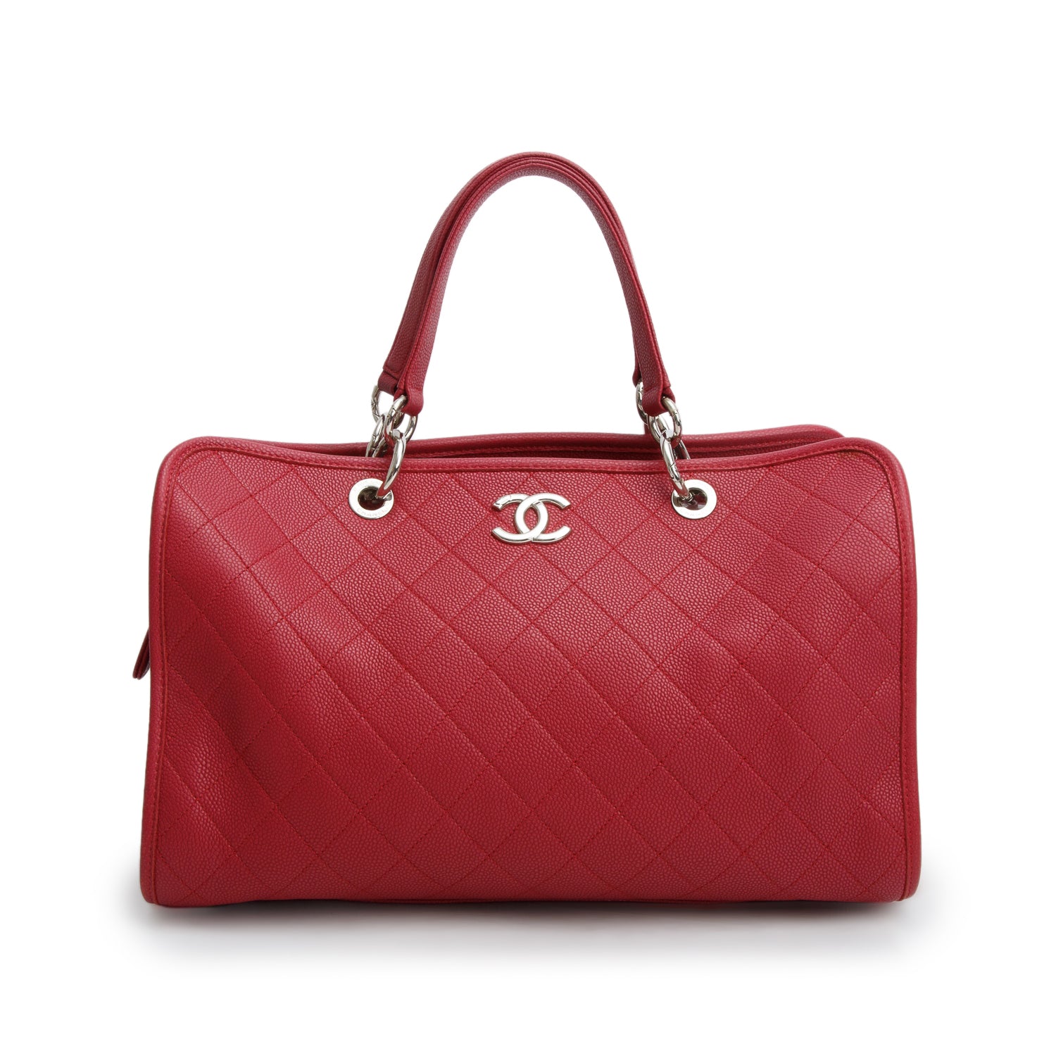 Chanel Red Caviar Quilted Large Riviera Tote w/ Authenticity Card, Pouch & Strap