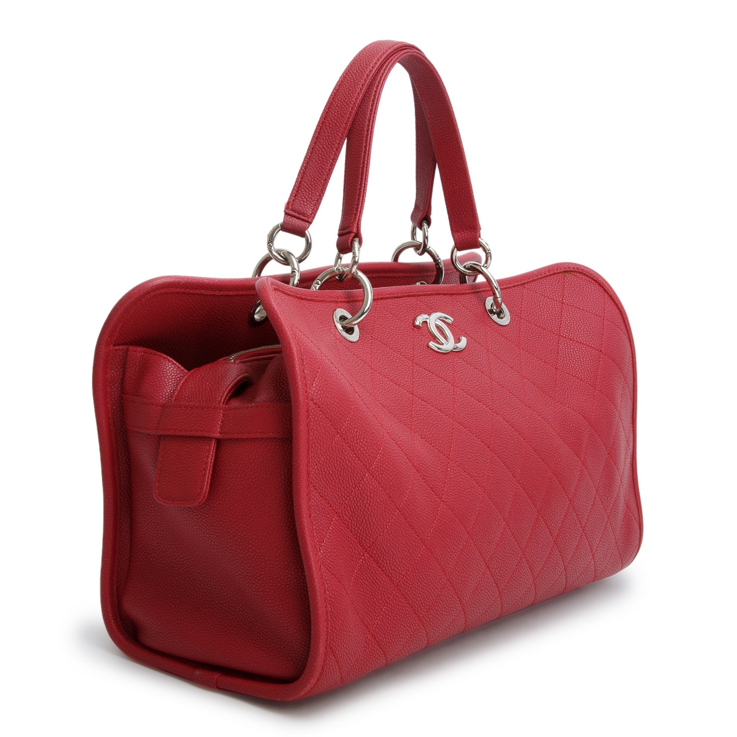 Chanel Red Caviar Quilted Large Riviera Tote w/ Authenticity Card, Pouch & Strap