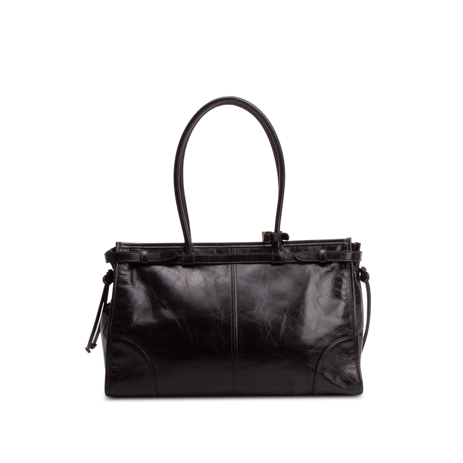 Prada Black Glossy Calfskin Triangle Large Bonnie Shoulder Bag