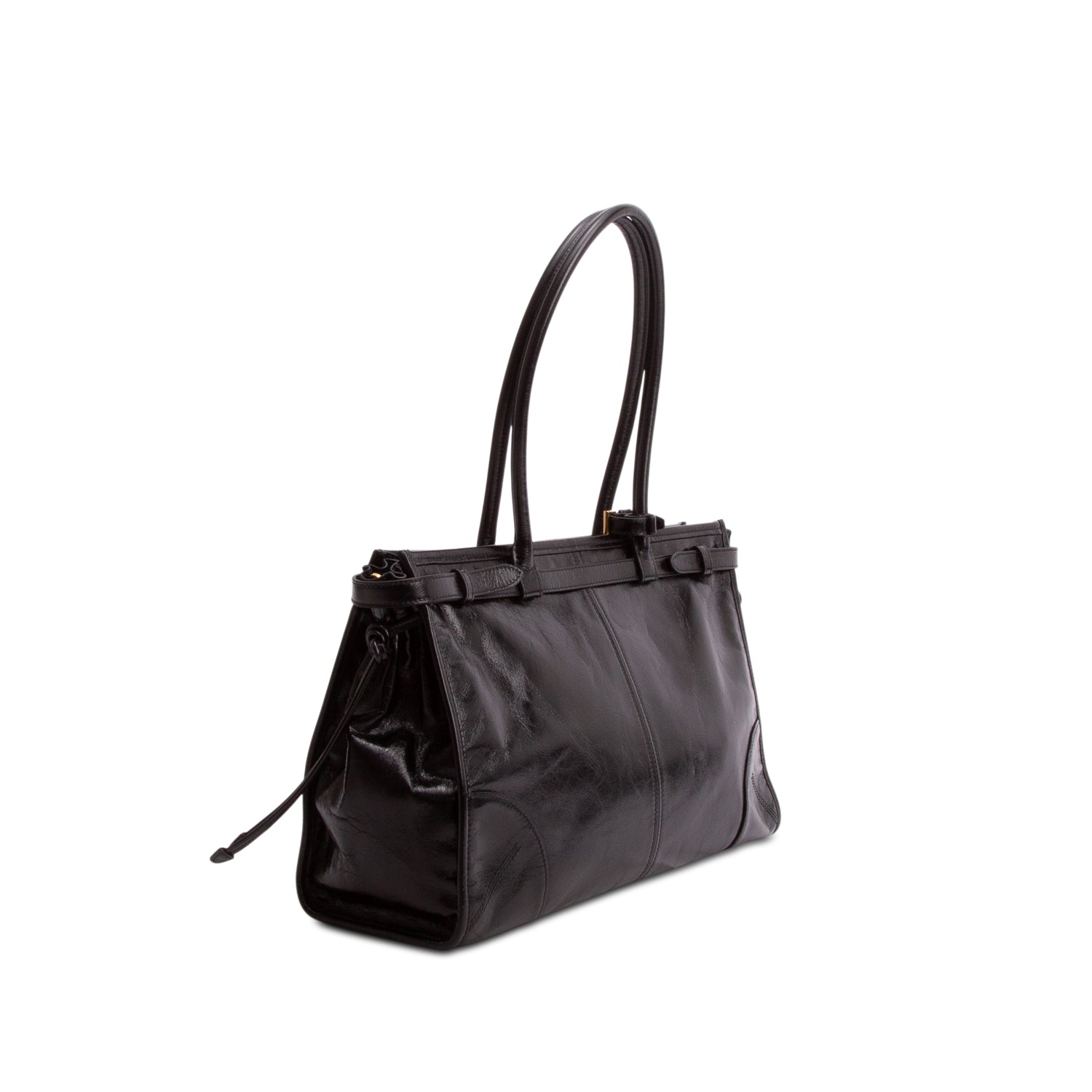 Prada Black Glossy Calfskin Triangle Large Bonnie Shoulder Bag