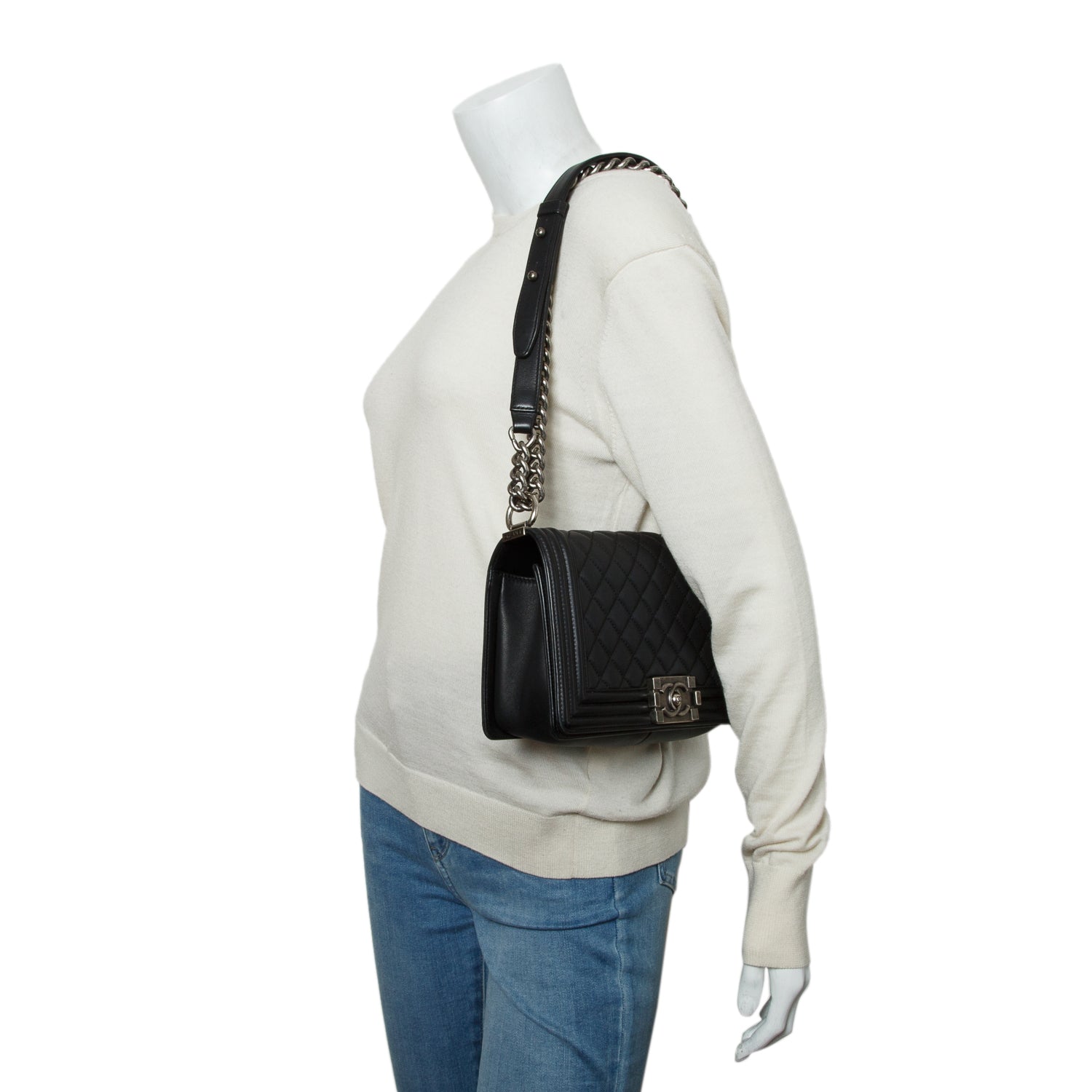 Chanel Black Lambskin Quilted Medium Boy Flap