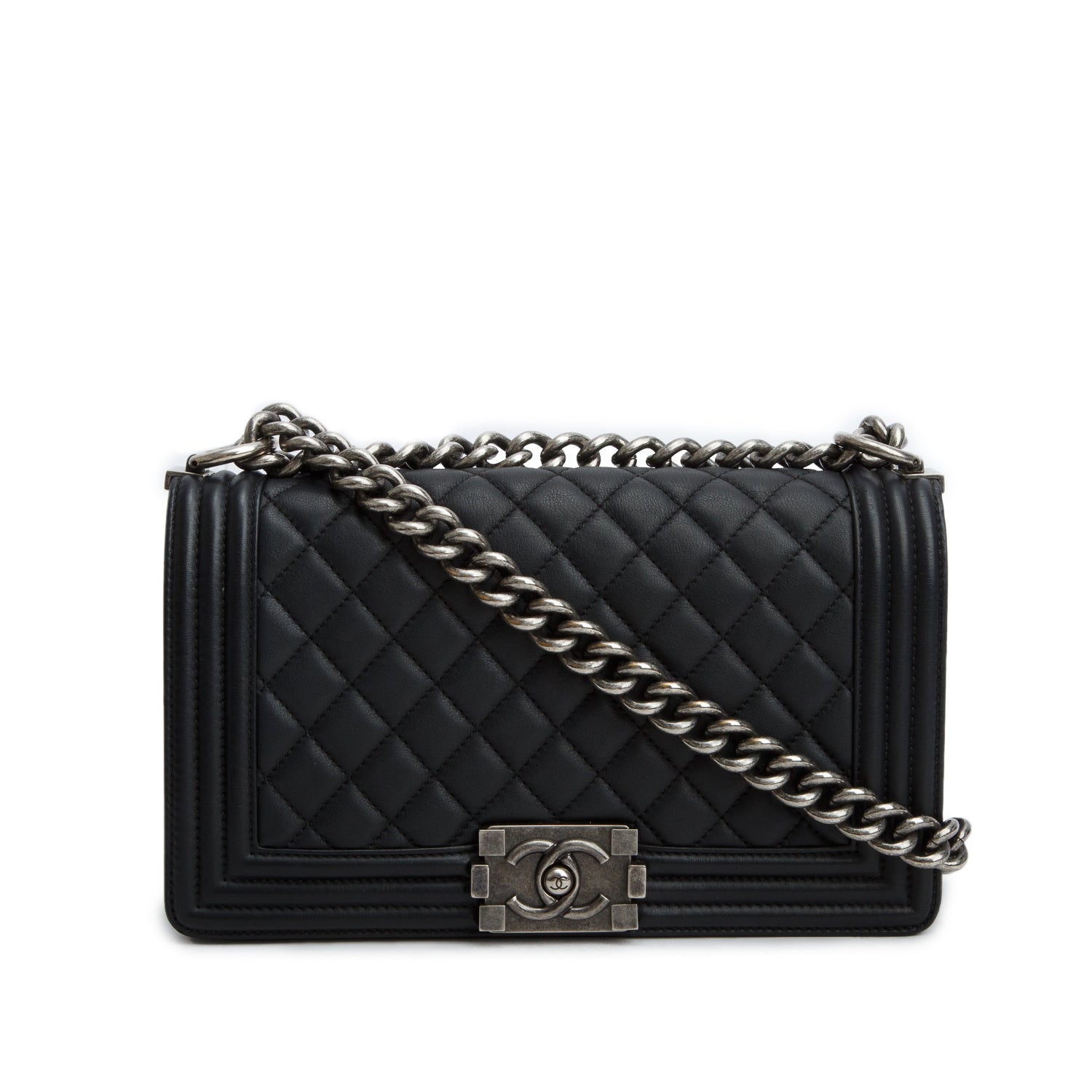 Chanel Black Lambskin Quilted Medium Boy Flap