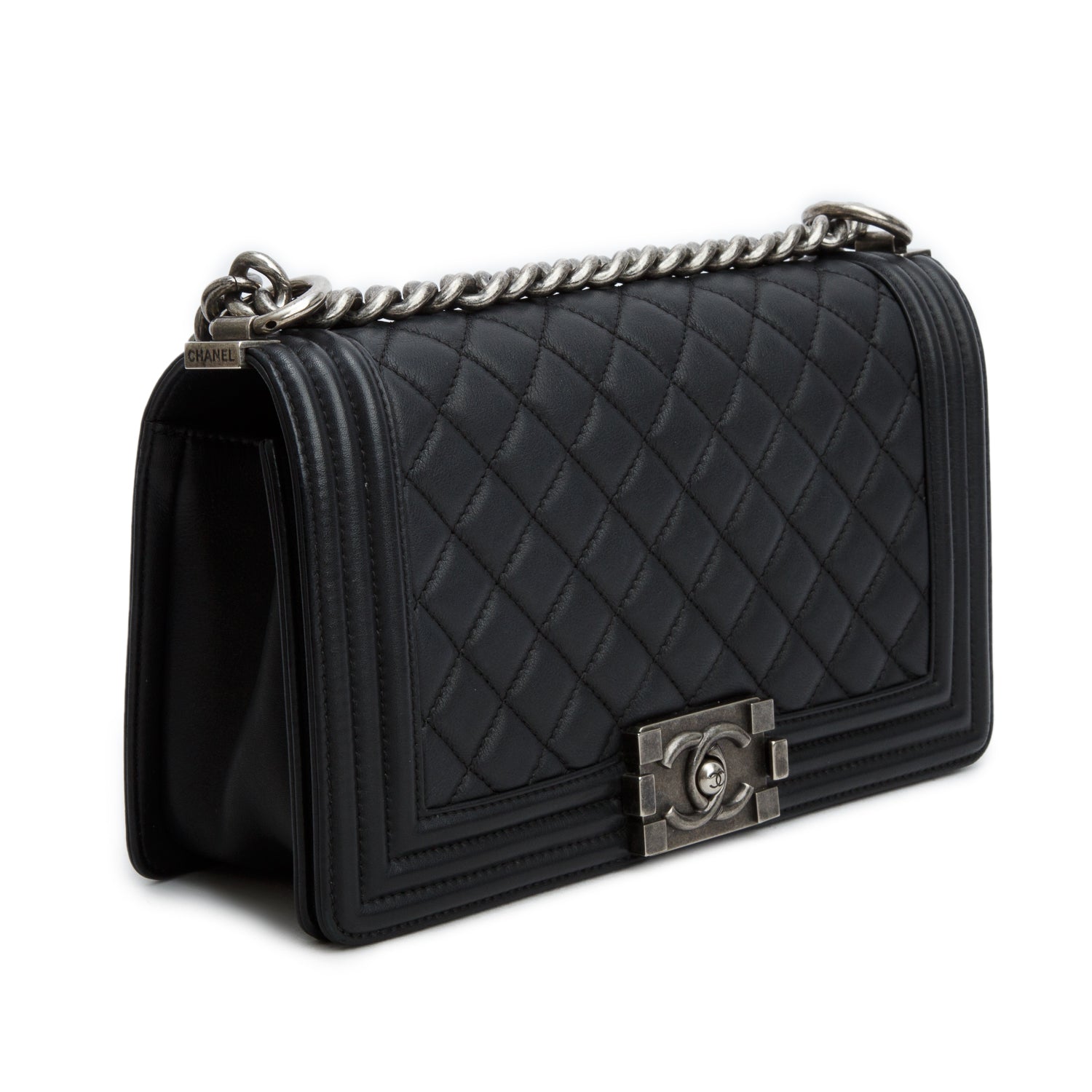 Chanel Black Lambskin Quilted Medium Boy Flap