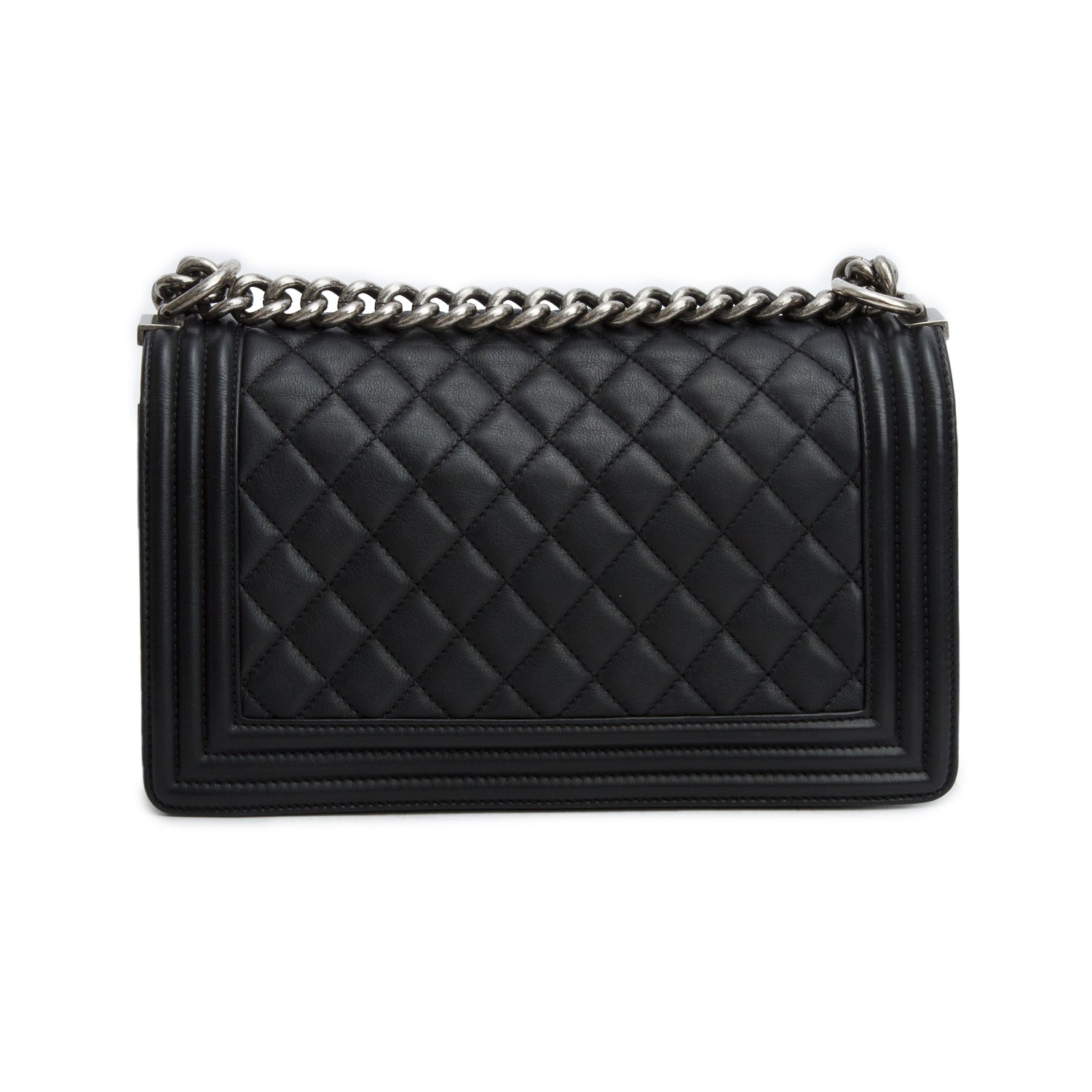 Chanel Black Lambskin Quilted Medium Boy Flap